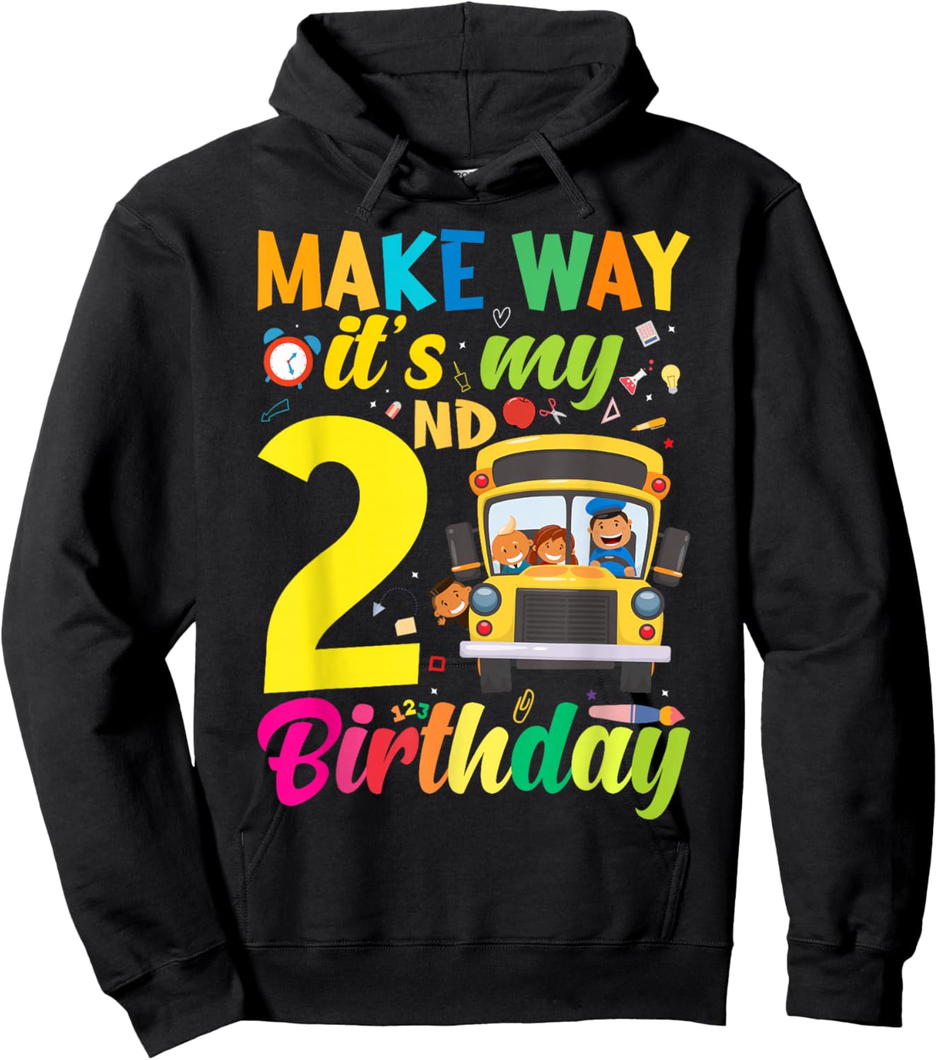 Make way it's my 2nd birthday School Bus Theme kids Party Hoodie - Hoodie | Black