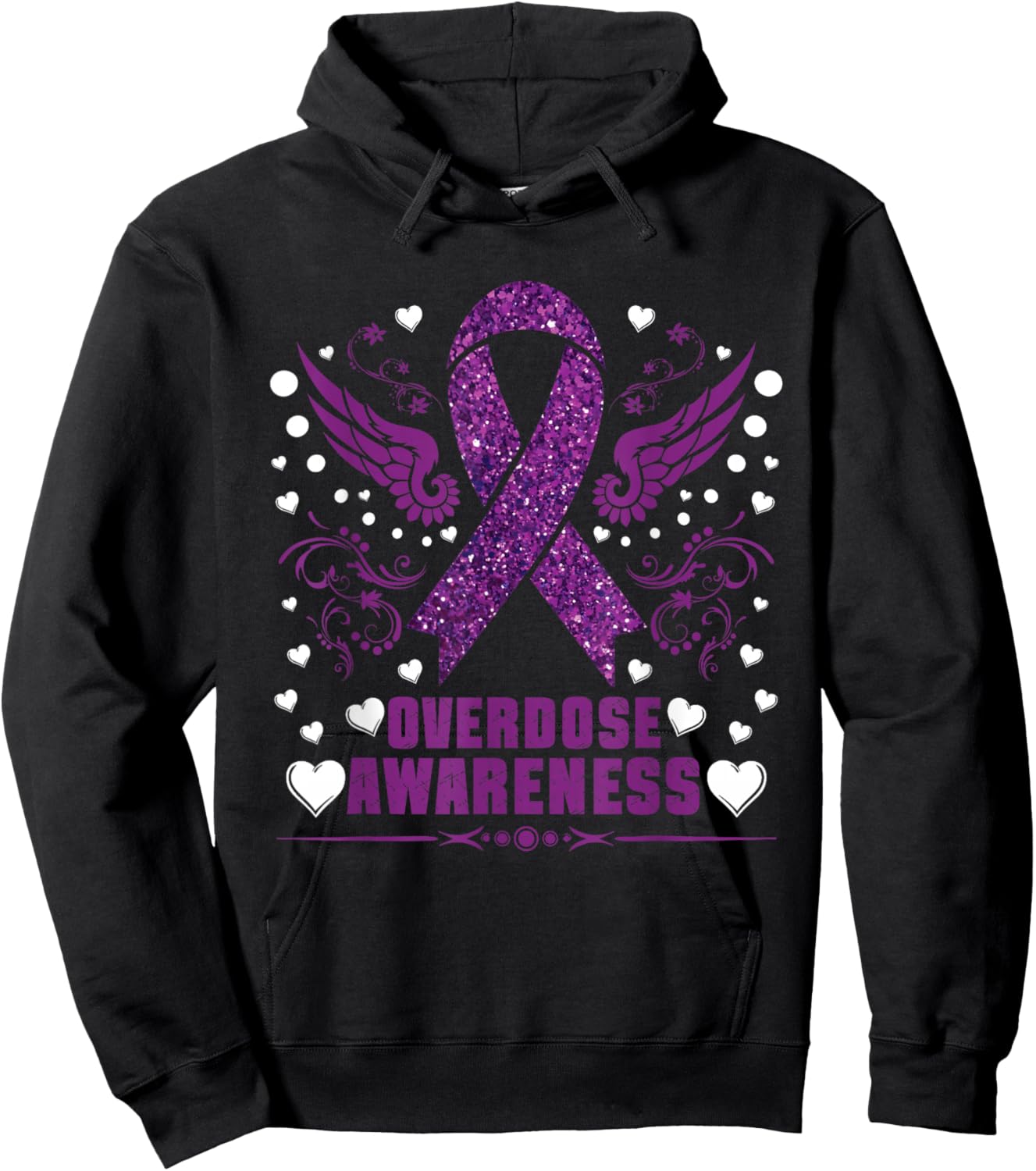 Overdose Awareness Purple Ribbon Drug Addiction Hoodie - Hoodie | Black