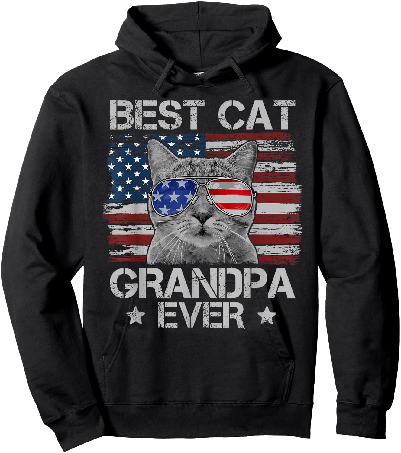 Best Cat Grandpa Ever American Flag Patriotic 4th of July Hoodie - Hoodie | Black