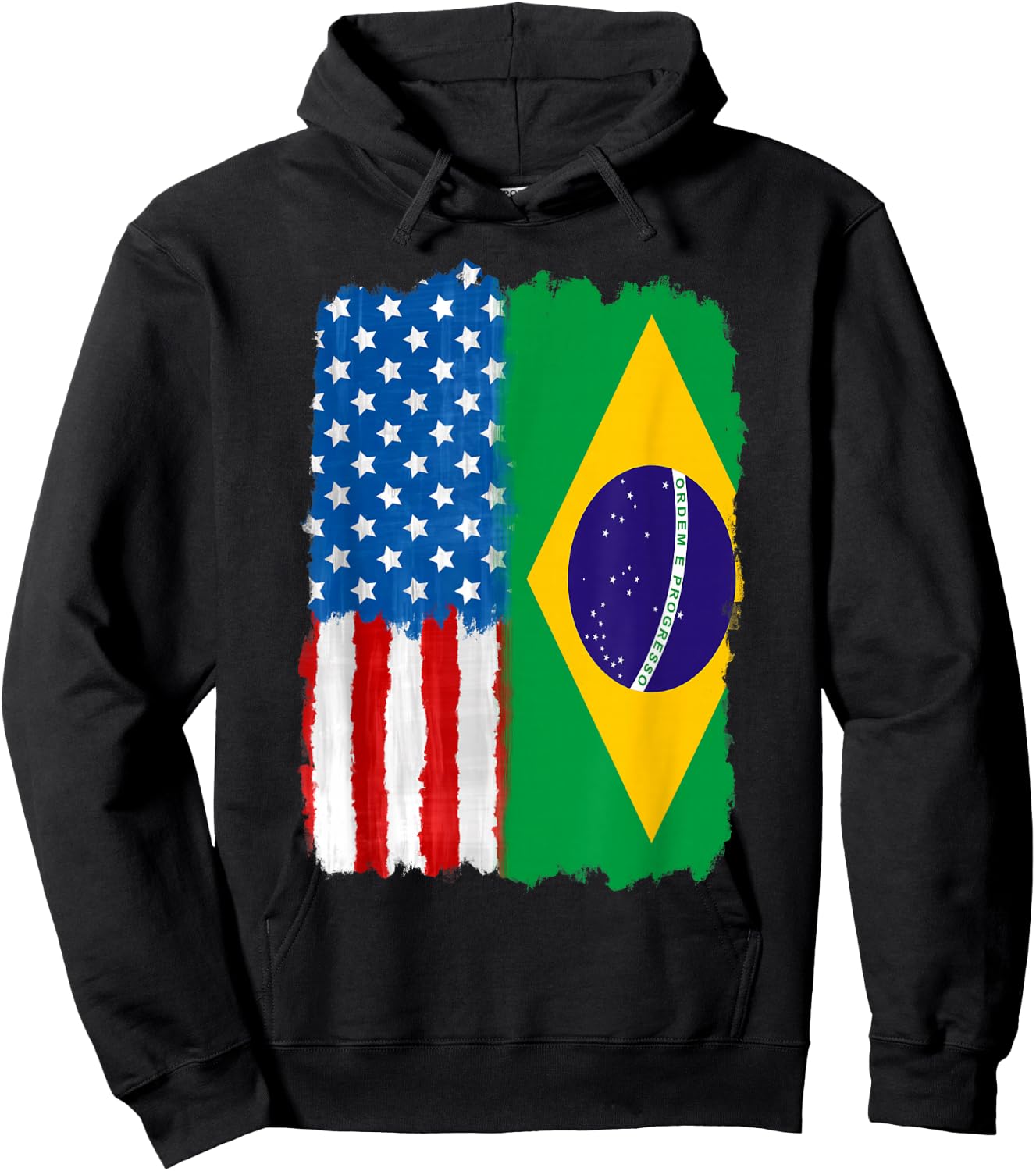 Half American And Brazilian America Brazil Usa Us Flag Roots Hoodie - Hoodie | Black