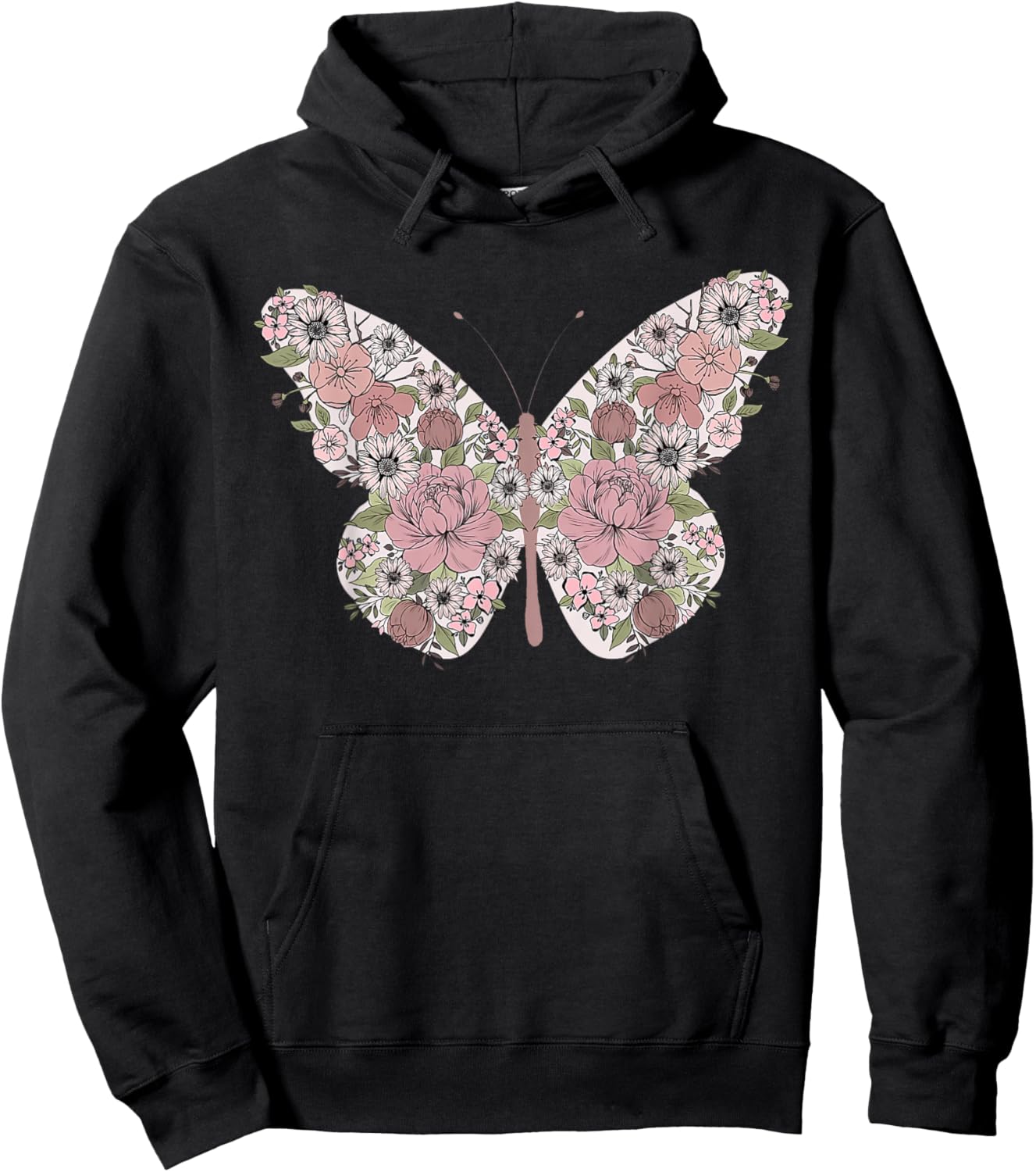 Boho Floral Butterfly Wild Flowers Hoodie - Hoodie | Black