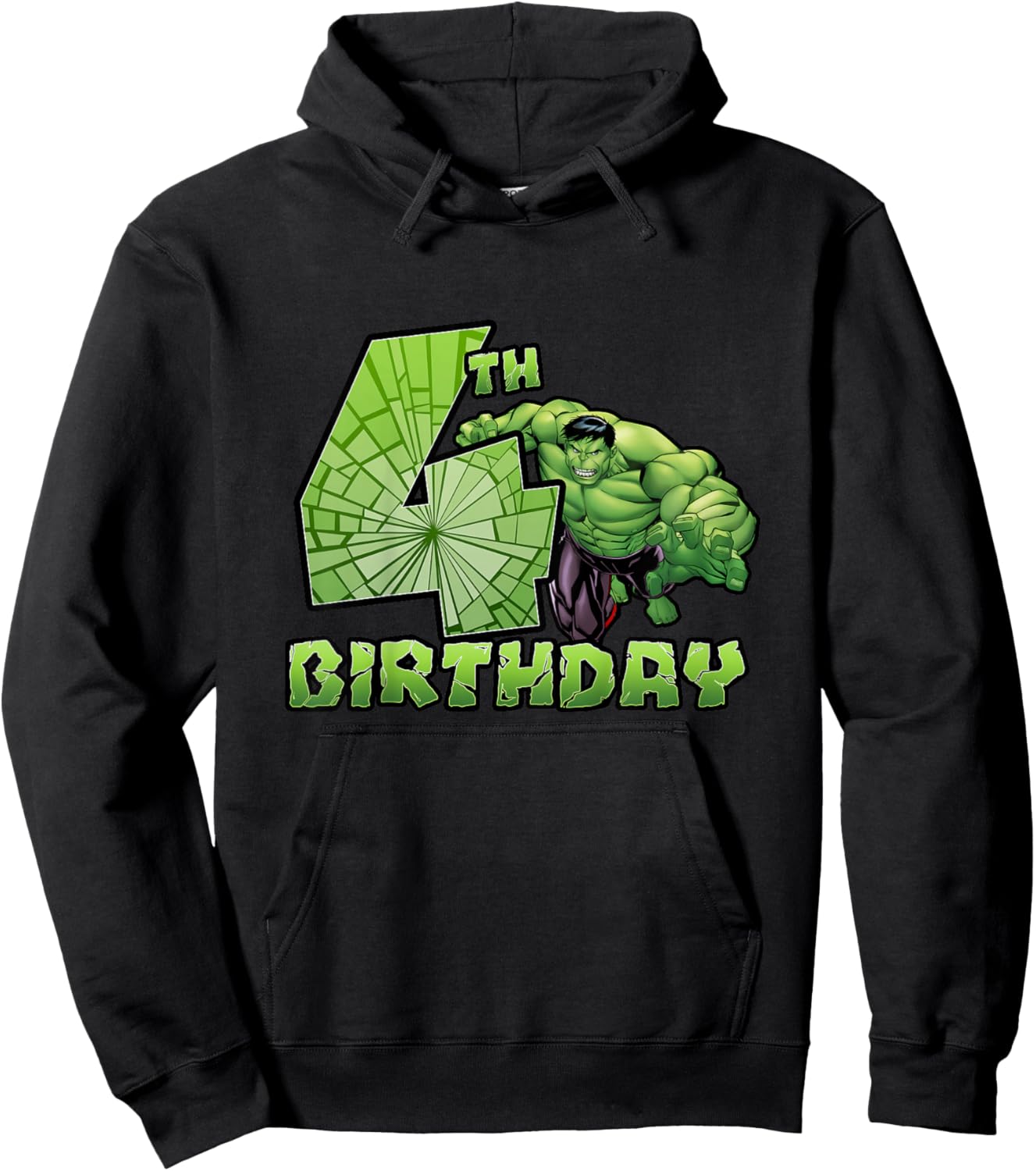 Kids Marvel Avengers Classic Hulk Smashing 4th Birthday Hoodie - Hoodie | Black