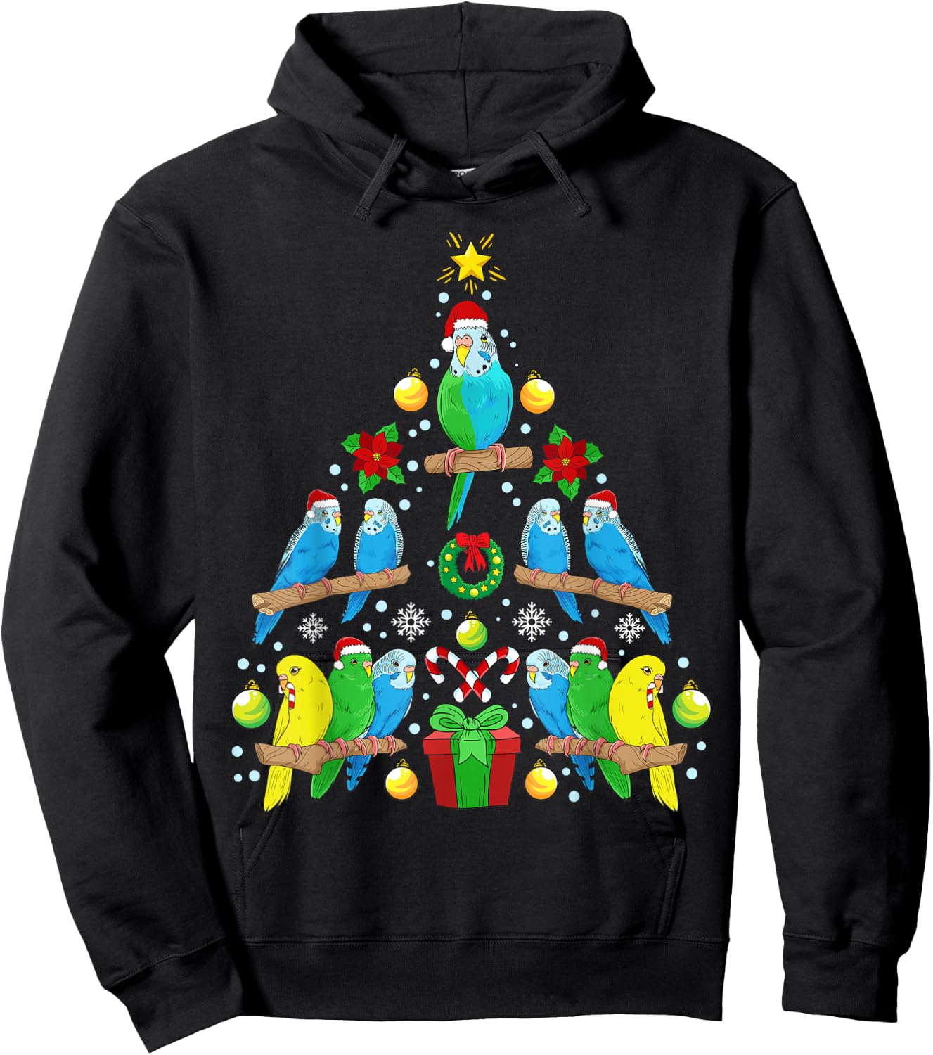 Animals Christmas Tree Presents Budgie Christmas Tree Bird Hoodie - Hoodie | Black