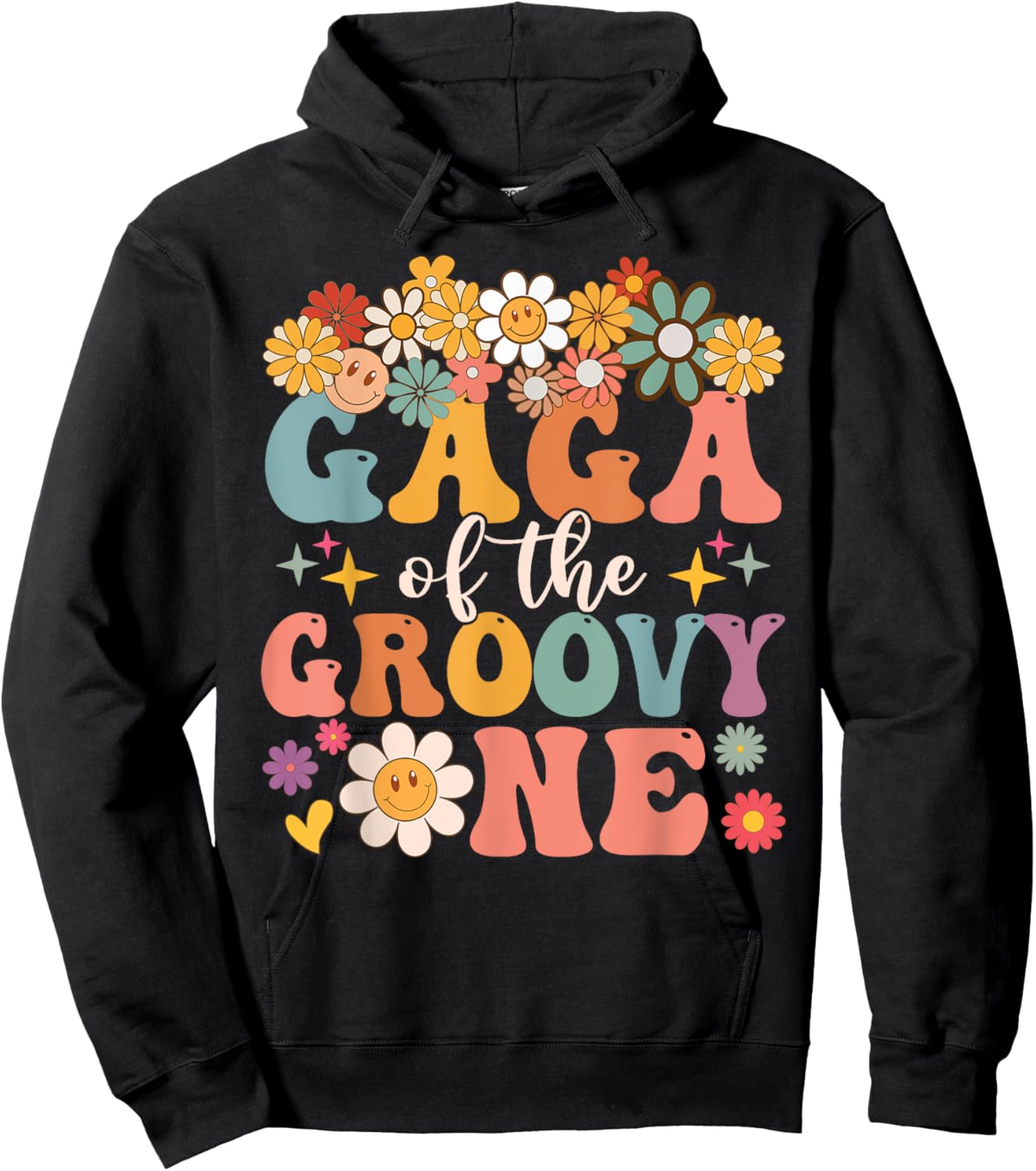 Retro Gaga of Groovy One Matching Family 1st Birthday Party Hoodie - Hoodie | Black