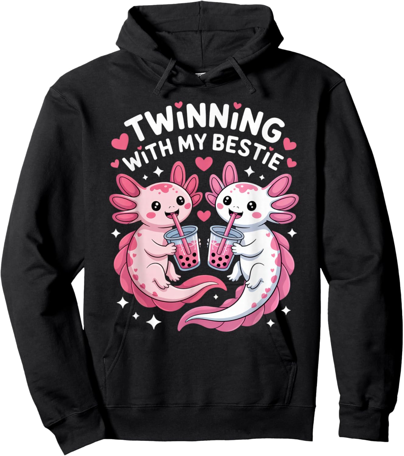 Twinning with My Bestie Axolotl Lovers Fun Friendship Vibes Hoodie - Hoodie | Black