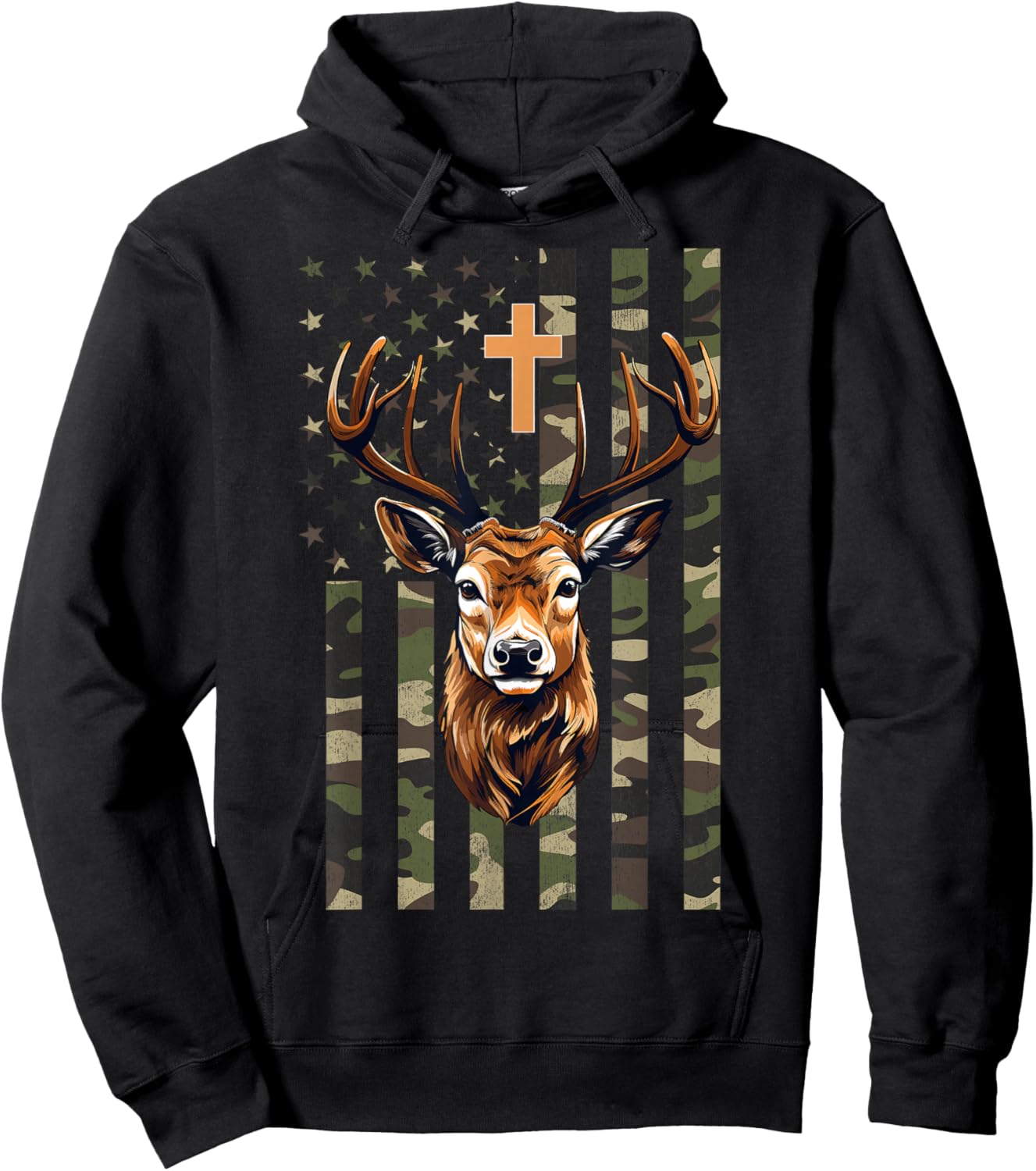 Christian Deer Hunting Camo American Flag, Christian Hunting Hoodie - Hoodie | Black