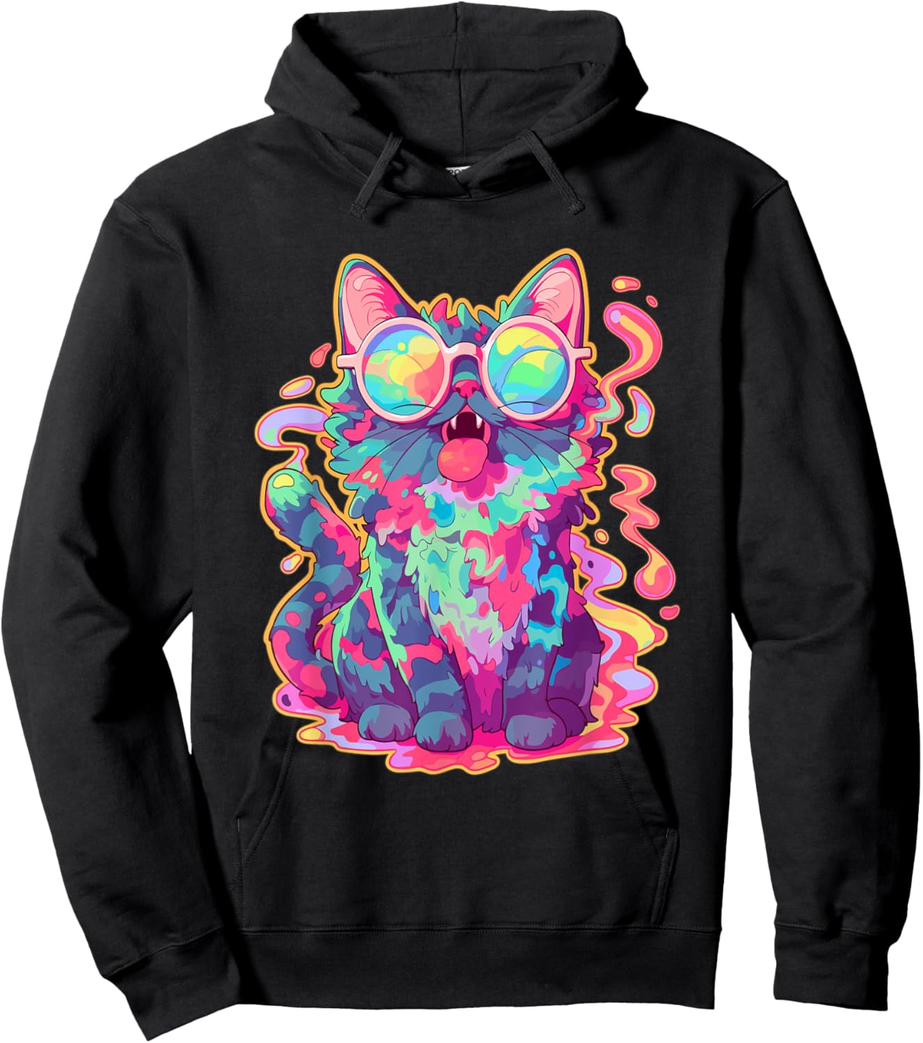 Trippy Crazy Psychedelic Cat Art EDM Rave Women Hoodie - Hoodie | Black