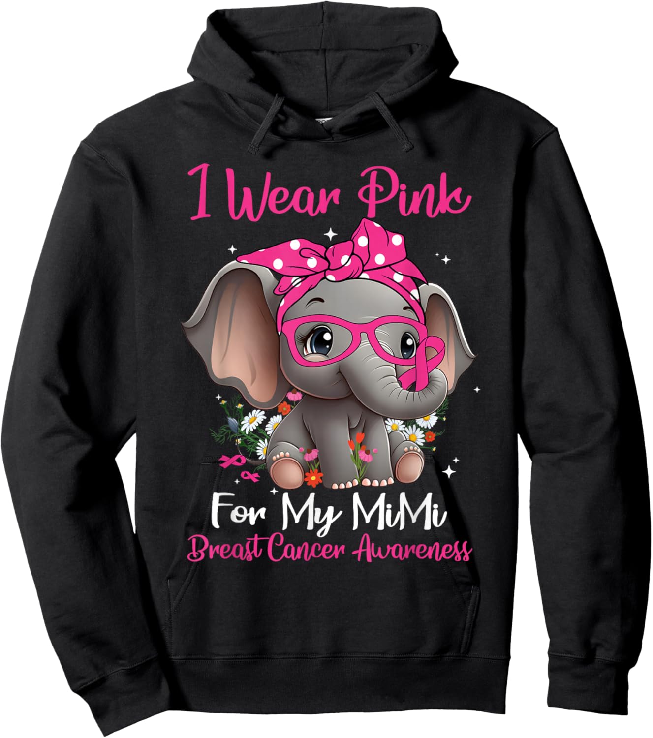 I Wear Pink For My Mimi Breast Cancer Awareness Day Elephant Hoodie - Hoodie | Black