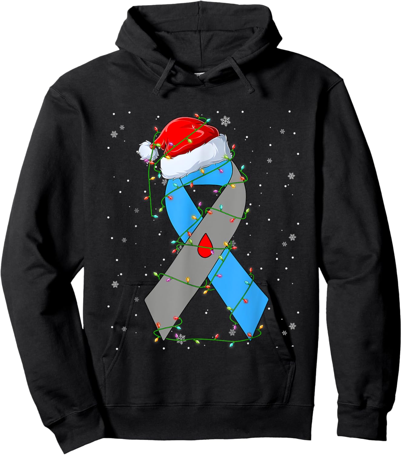 Santa Hat Diabetes Awareness Merry Christmas Lights Hoodie - Hoodie | Black