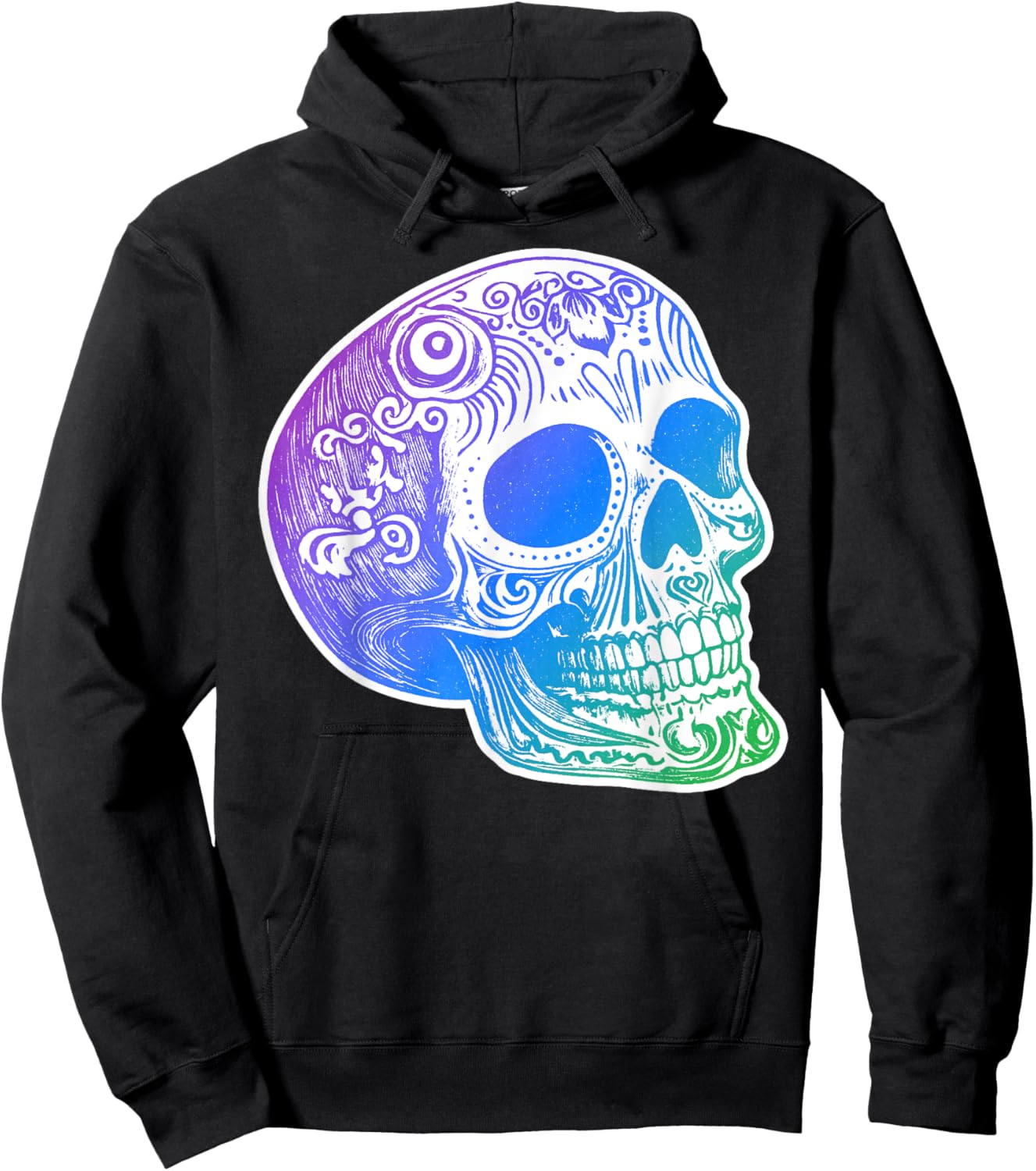 Authentic Calaca Gradient Sugar Skull Design Hoodie - Hoodie | Black
