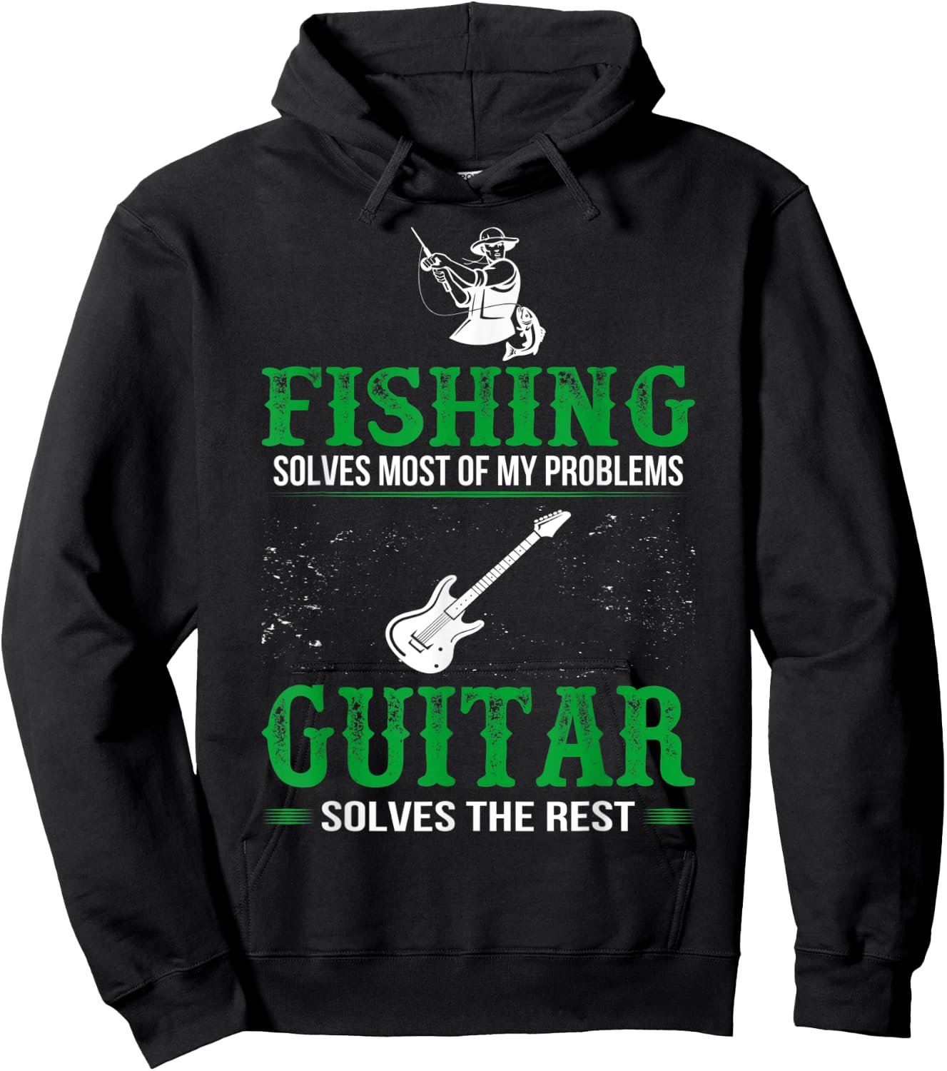 Fishing Solves All Problems Guitar Solves Rest Hoodie - Hoodie | Black