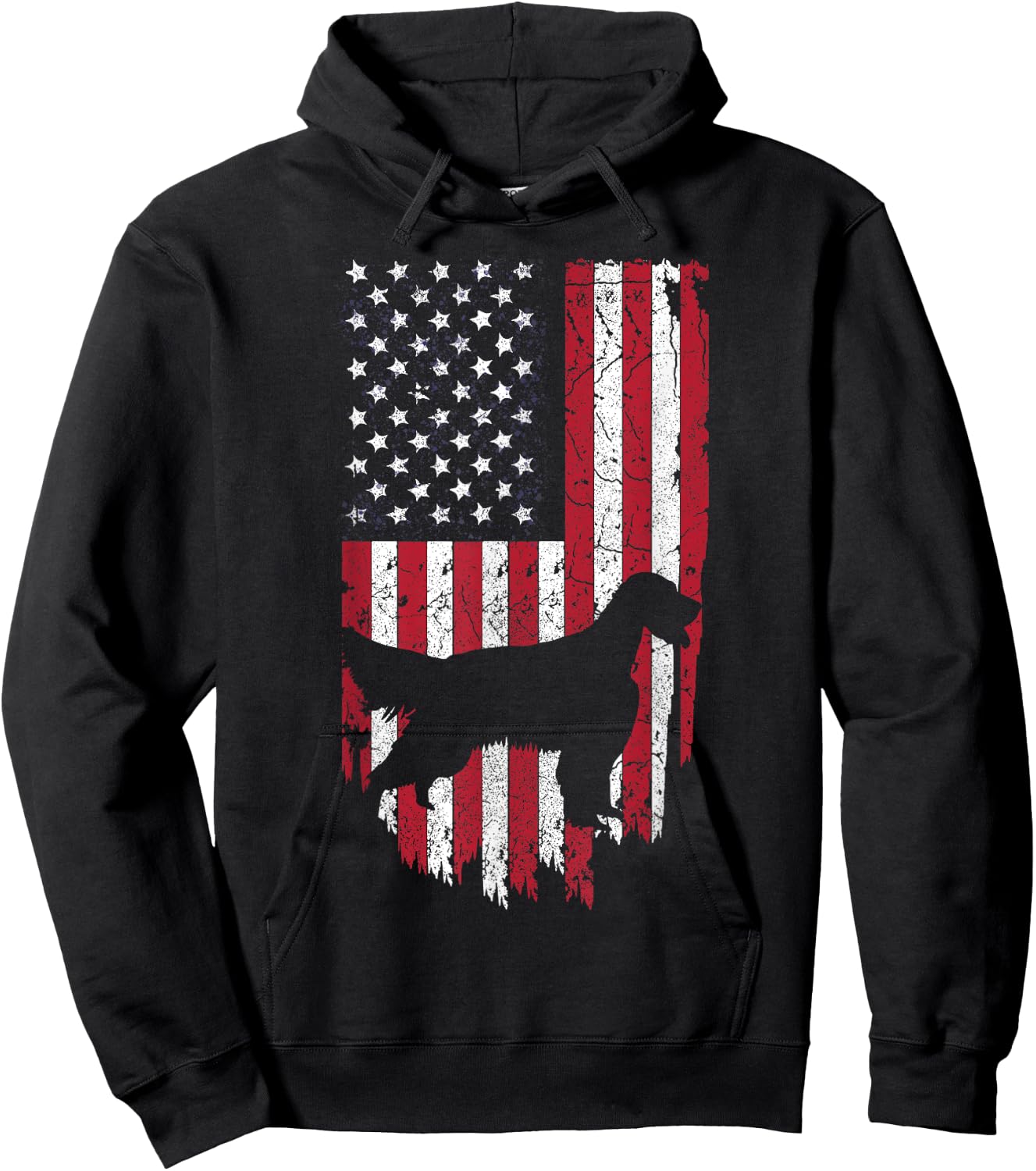English Setter Dog Silhouette Shirts, 4th Of July USA Flag Kids Men Hoodie - Hoodie | Black