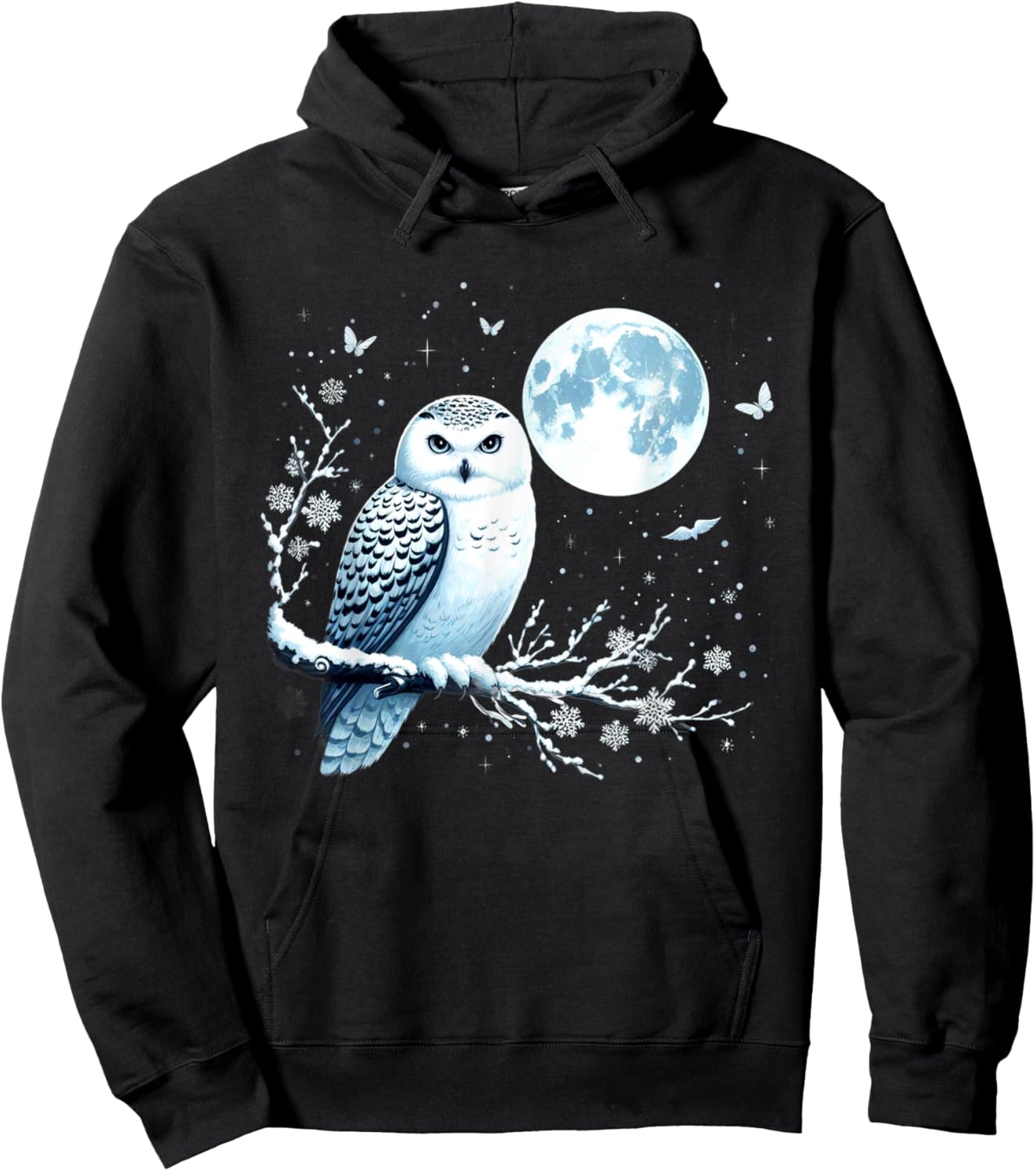 Snowy Owl Moon Snow Falling Snowy Owl Bird Lovers Art Hoodie - Hoodie | Black