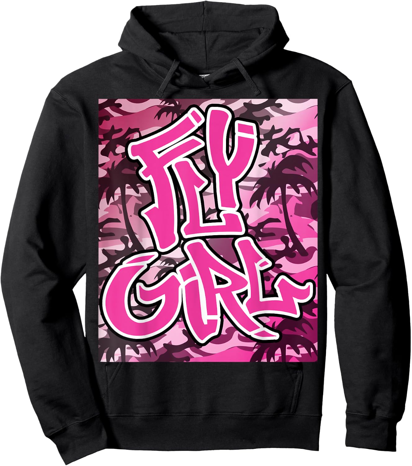 Fly Girl 80s 90s Old School Camo B-Girl Hip Hop Hoodie - Hoodie | Black