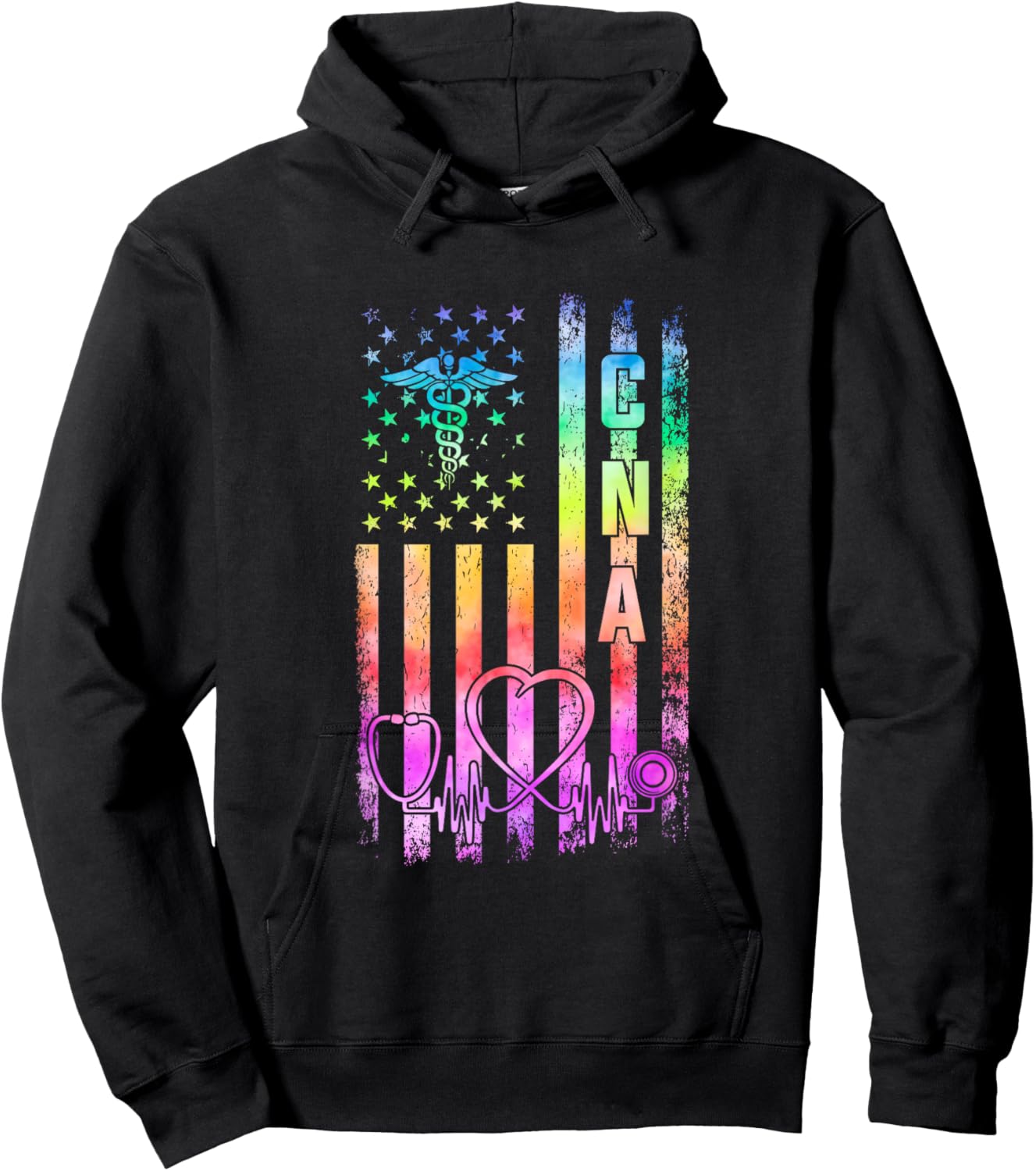CNA Nurse USA Certified Nursing Assistant CNA American Flag Men Hoodie - Hoodie | Black