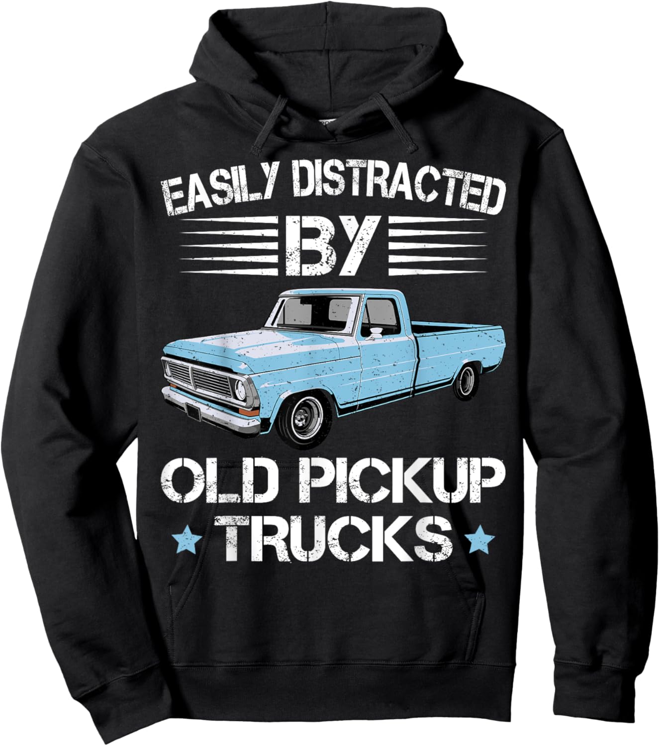 Easily Distracted By Old Pickup Trucks Funny Trucker Hoodie - Hoodie | Black
