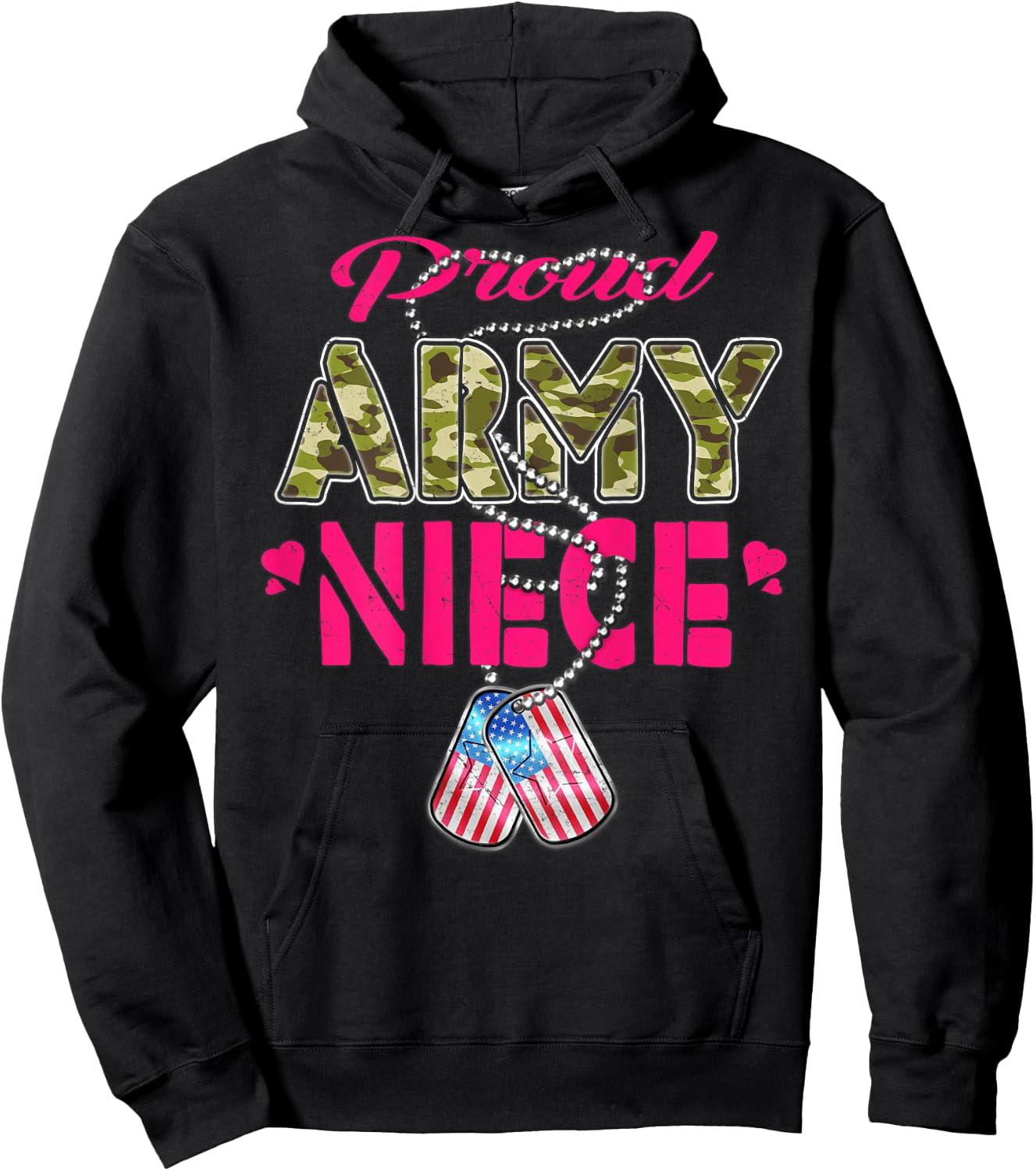 Proud Army Niece US Flag Camo Dog Tags Pride Military Family Hoodie - Hoodie | Black