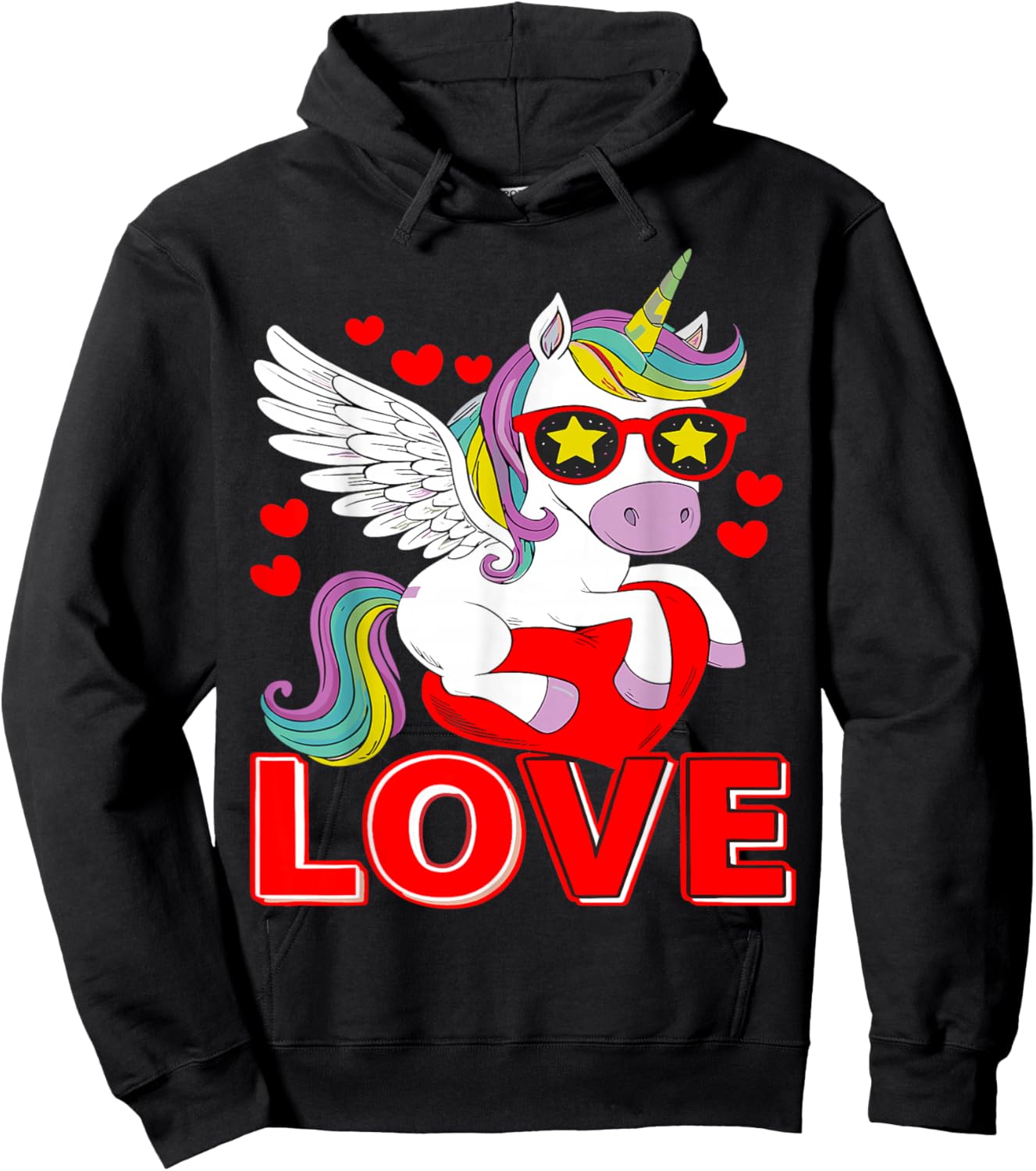 Adorable Unicorn Heart Valentine's Day Girls Kids Women , Black, S Hoodie - Hoodie | Black