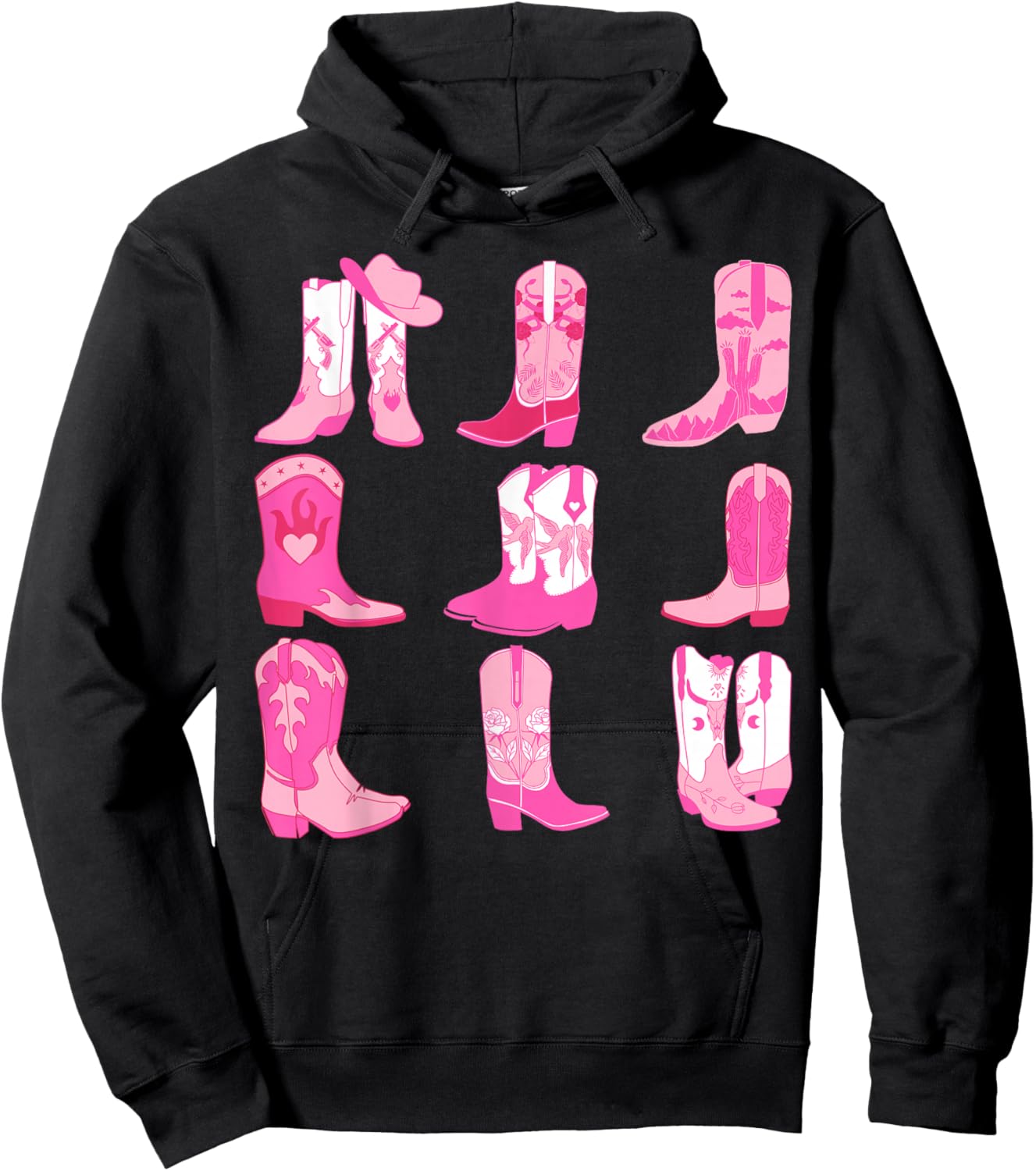 Western Country Rodeo Pink Cowboy Cowgirl Boots Hoodie - Hoodie | Black