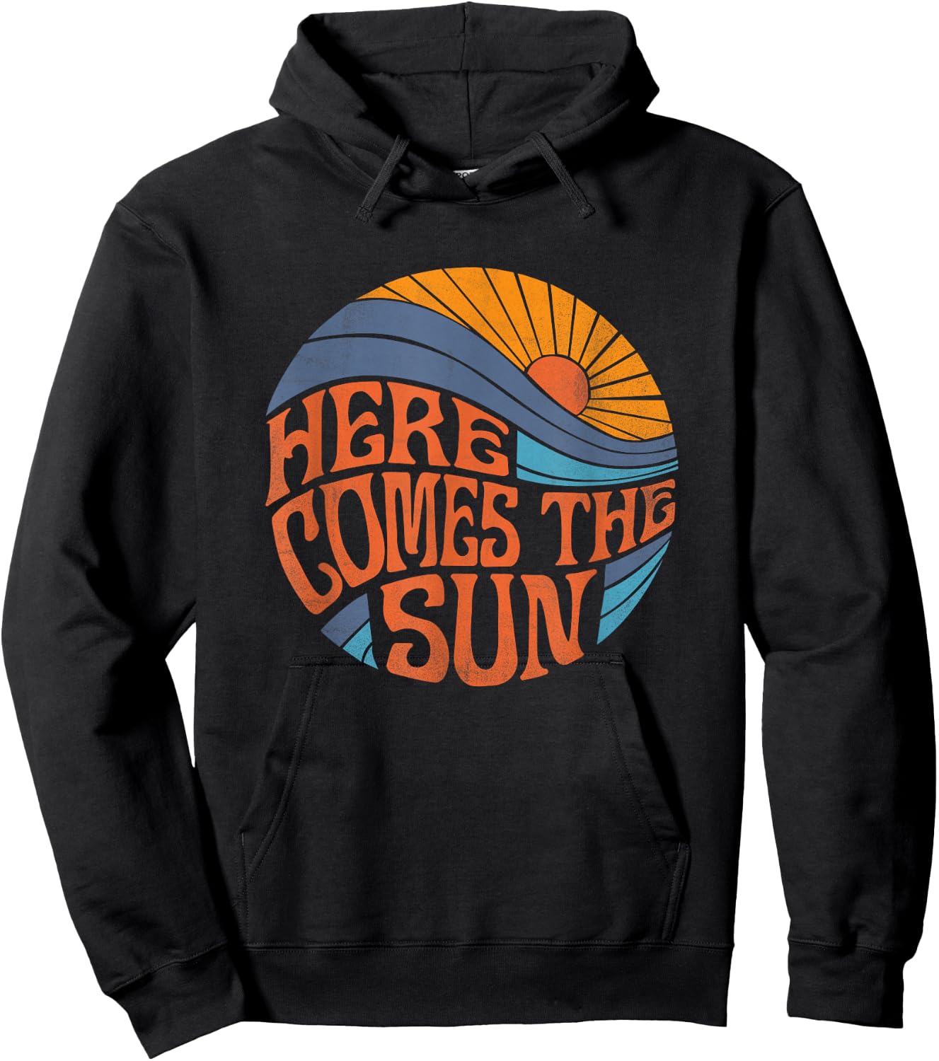 Here Comes The Sun Vintage Retro Sixties Surf Summer Beach Hoodie - Hoodie | Black