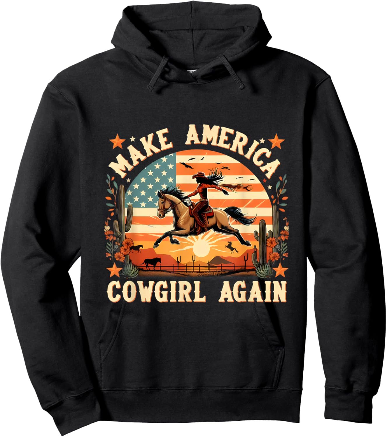 Make America Cowgirl Again Cowgirl Independence 4th of July Hoodie - Hoodie | Black