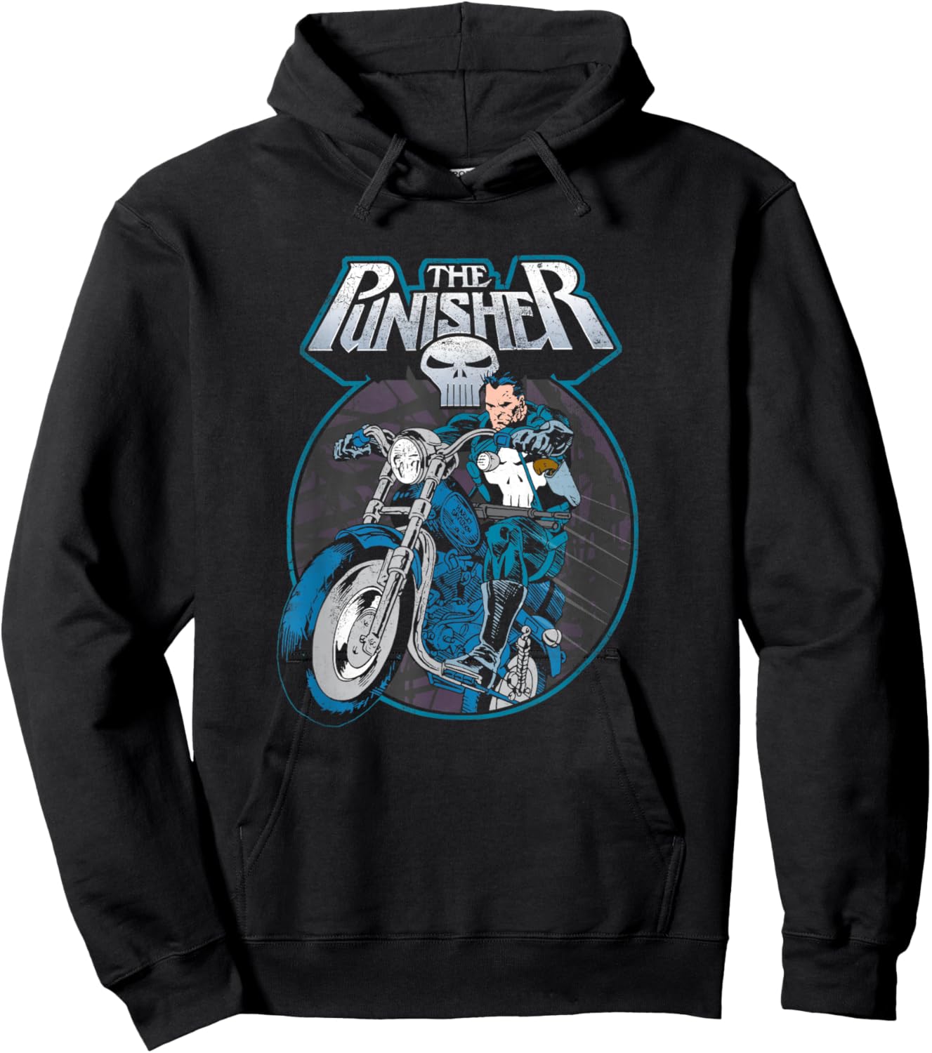 Marvel Punisher Frank Riding Motorcycle Vintage Portrait Hoodie - Hoodie | Black