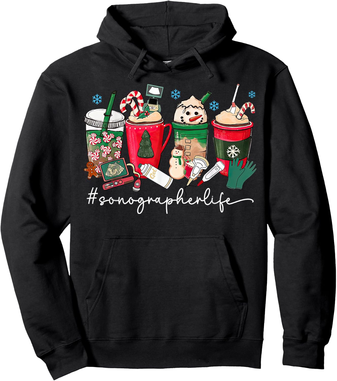 Christmas Sonographer Coffee Latte Ultrasound Vascular Tech Hoodie - Hoodie | Black