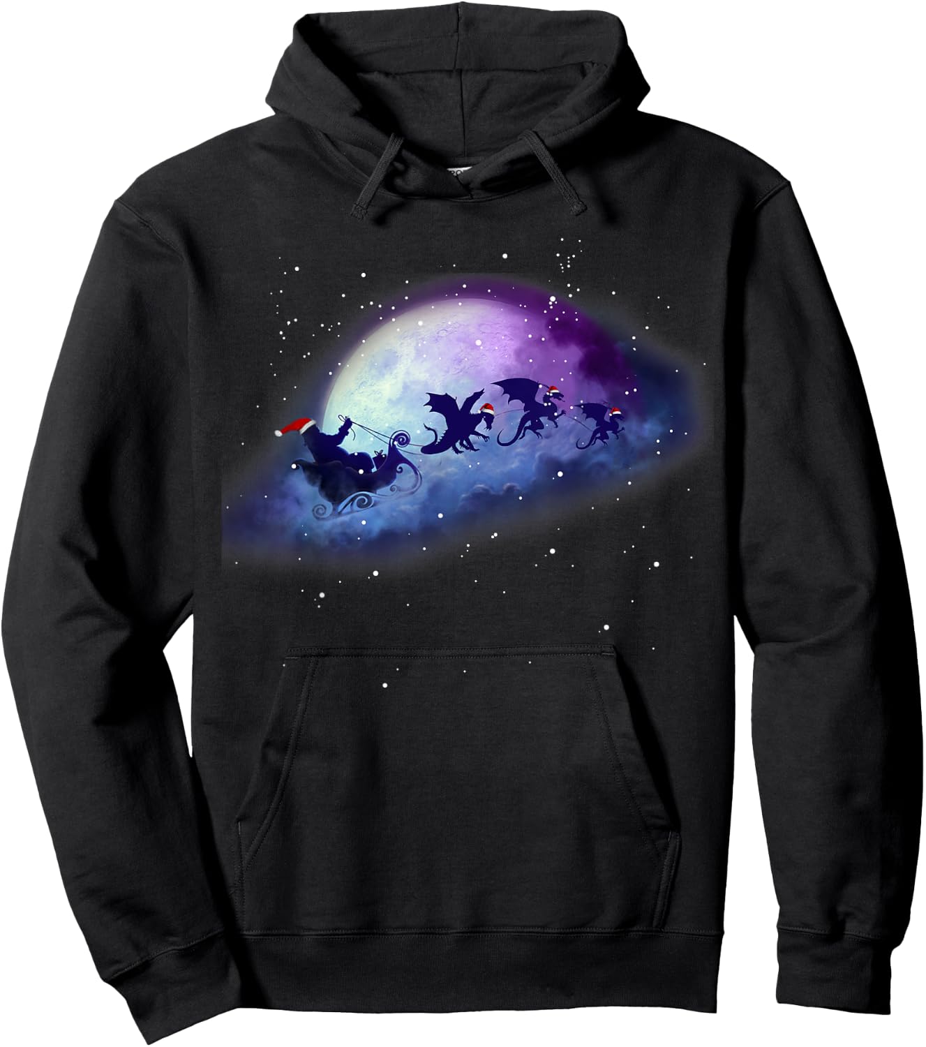 Christmas Santa Claus Flying past the Moon, Santa Dragon Hoodie - Hoodie | Black
