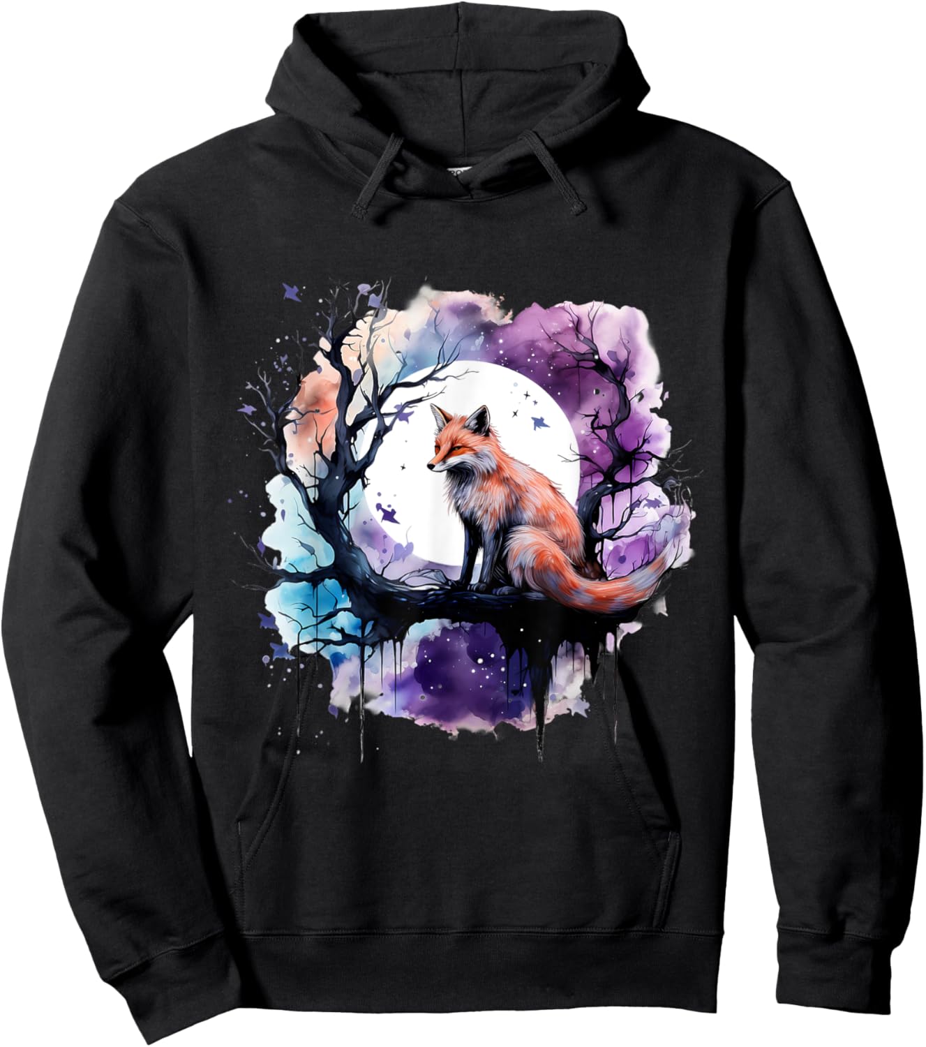 Fox Animal Art Wildlife Artwork Moon Nature Animal Lovers Hoodie - Hoodie | Black