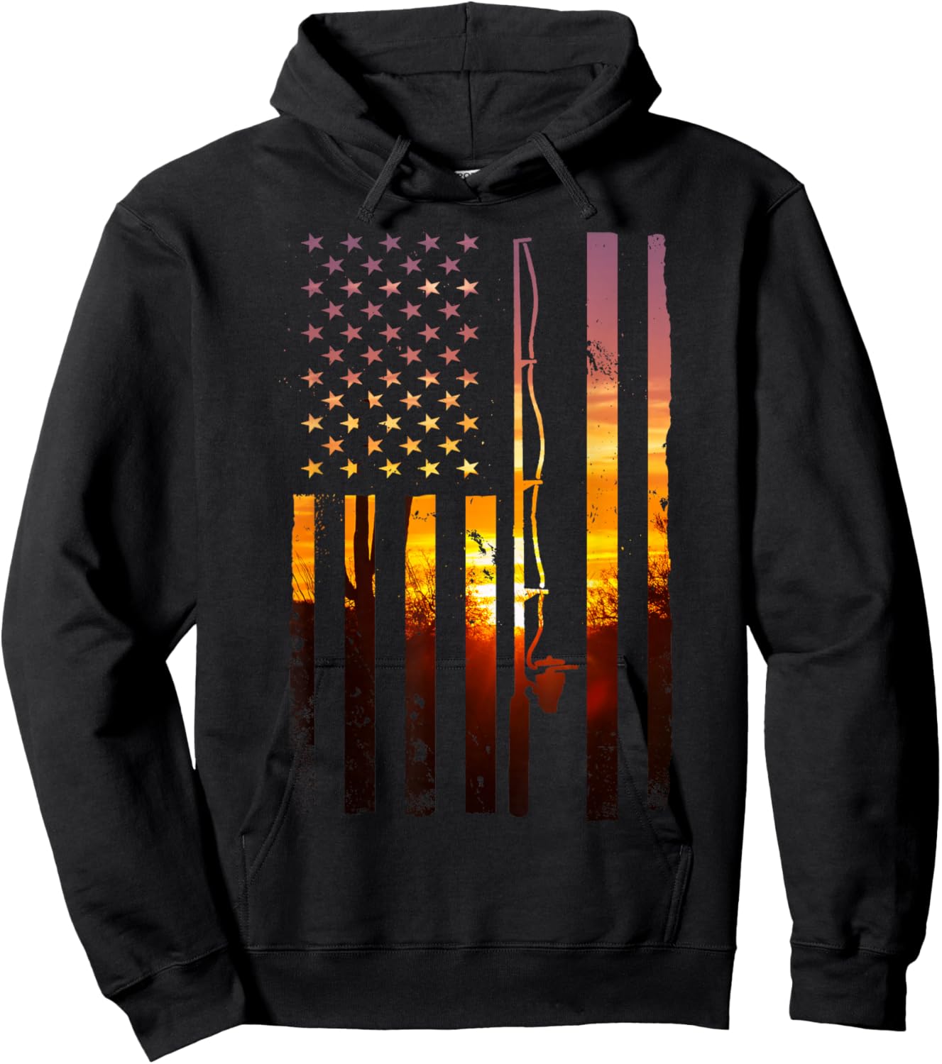 American Flag Fish Fisher Fisherman Funny Bass Fishing USA Hoodie - Hoodie | Black