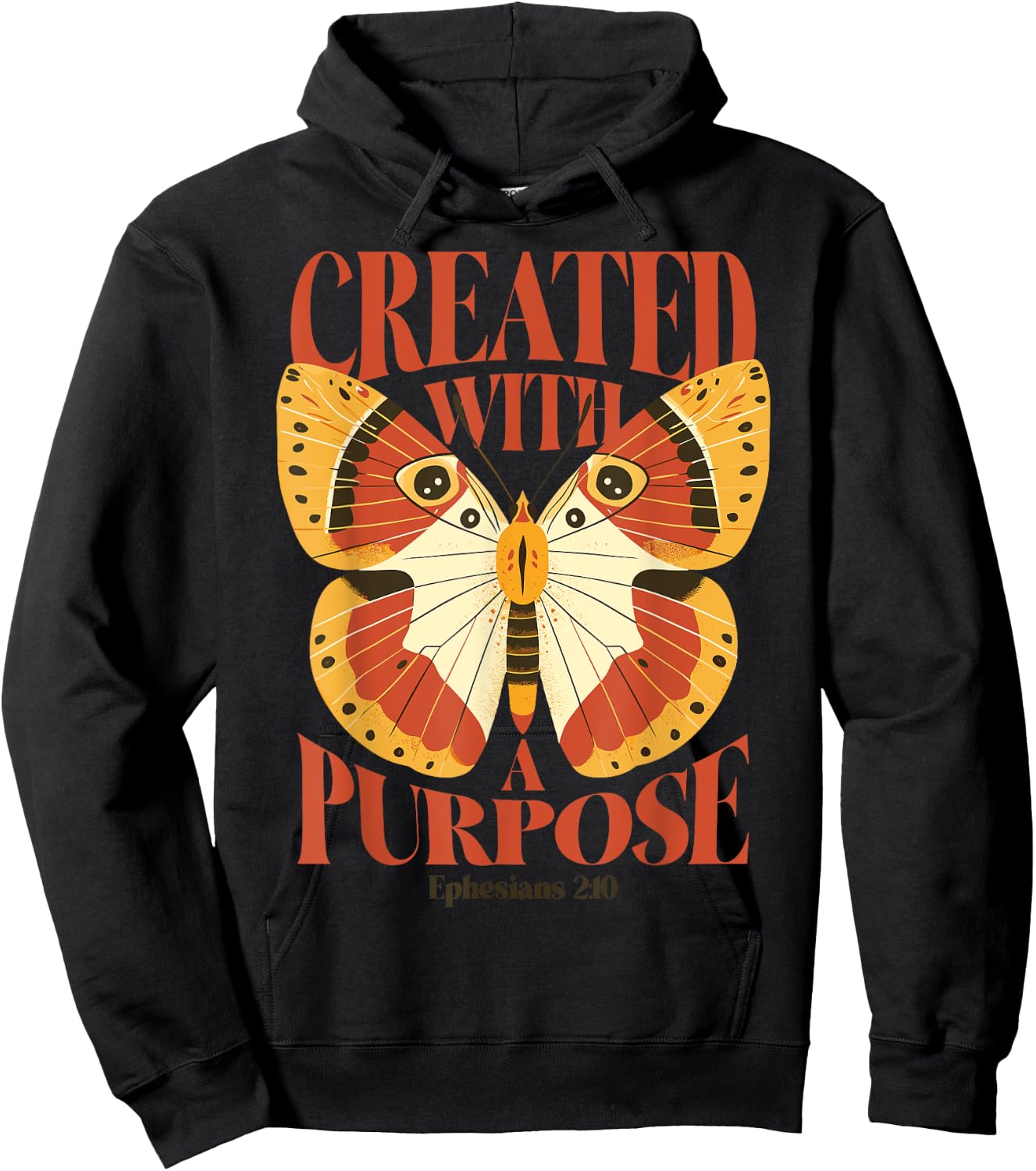created with a purpose - Ephesians 2:10 Christian butterfly Hoodie - Hoodie | Black
