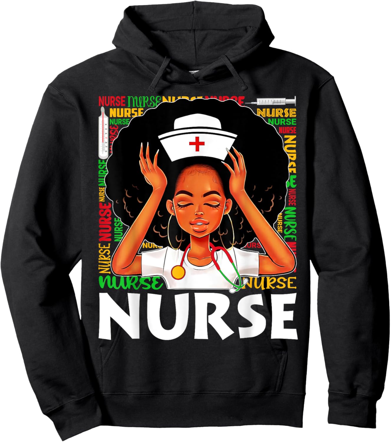 Black Nurse Afro Woman Juneteenth Black History Month Hoodie - Hoodie | Black
