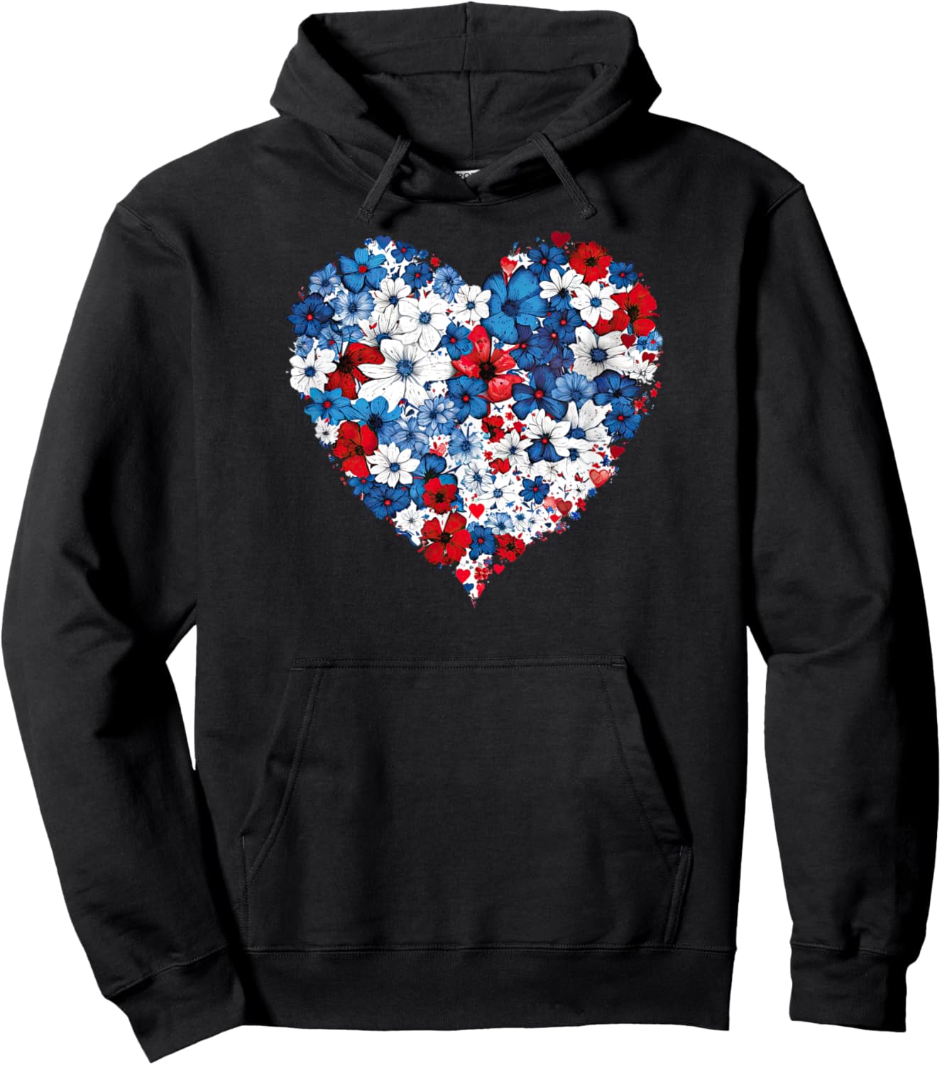 Floral Heart - Red White and Blue 4th of July Patriotic Hoodie - Hoodie | Black