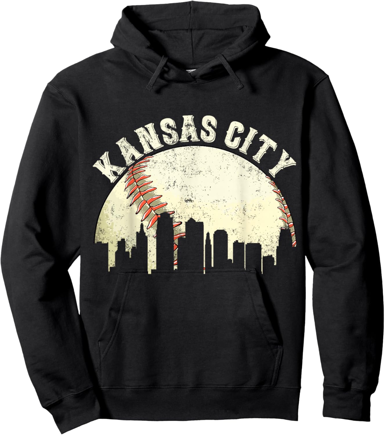 Vintage Kansas City Cityscape Baseball Lover Men Women Kids Hoodie - Hoodie | Black