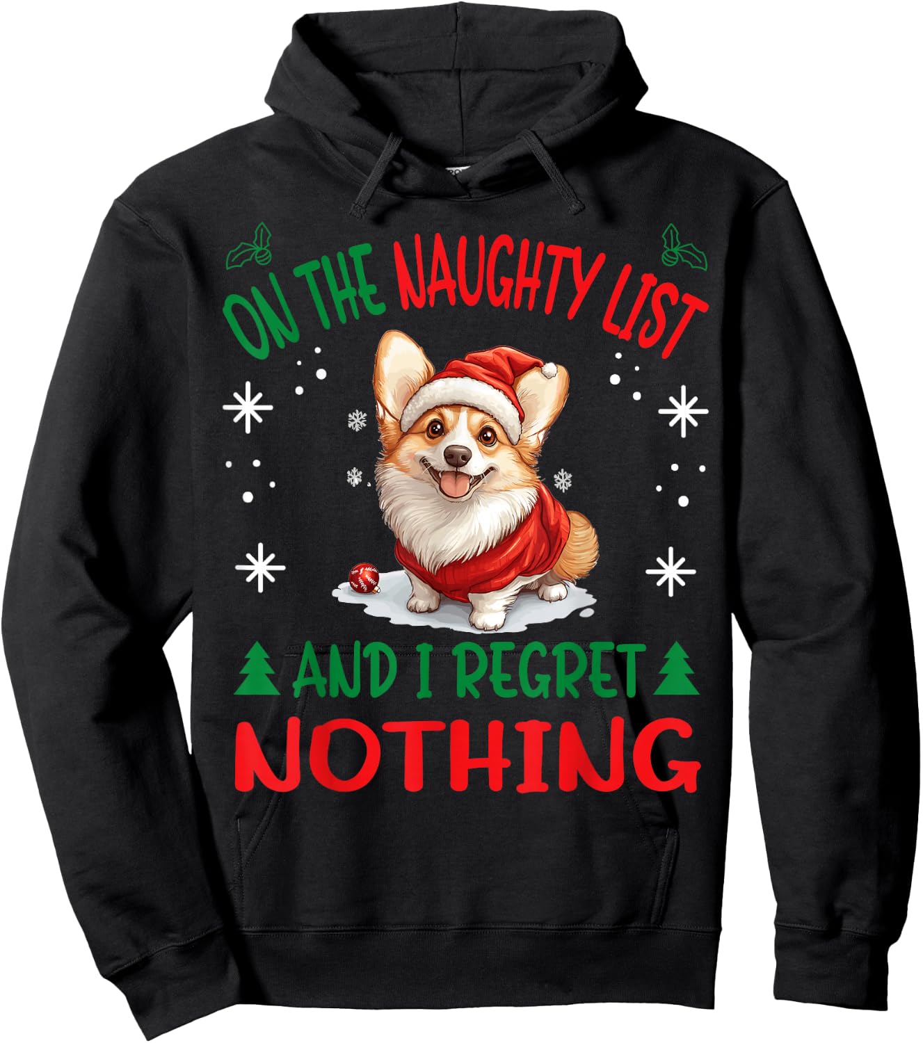 Cute Pembroke Welsh Corgi Dog Christmas On The Naughty List Women Hoodie - Hoodie | Black