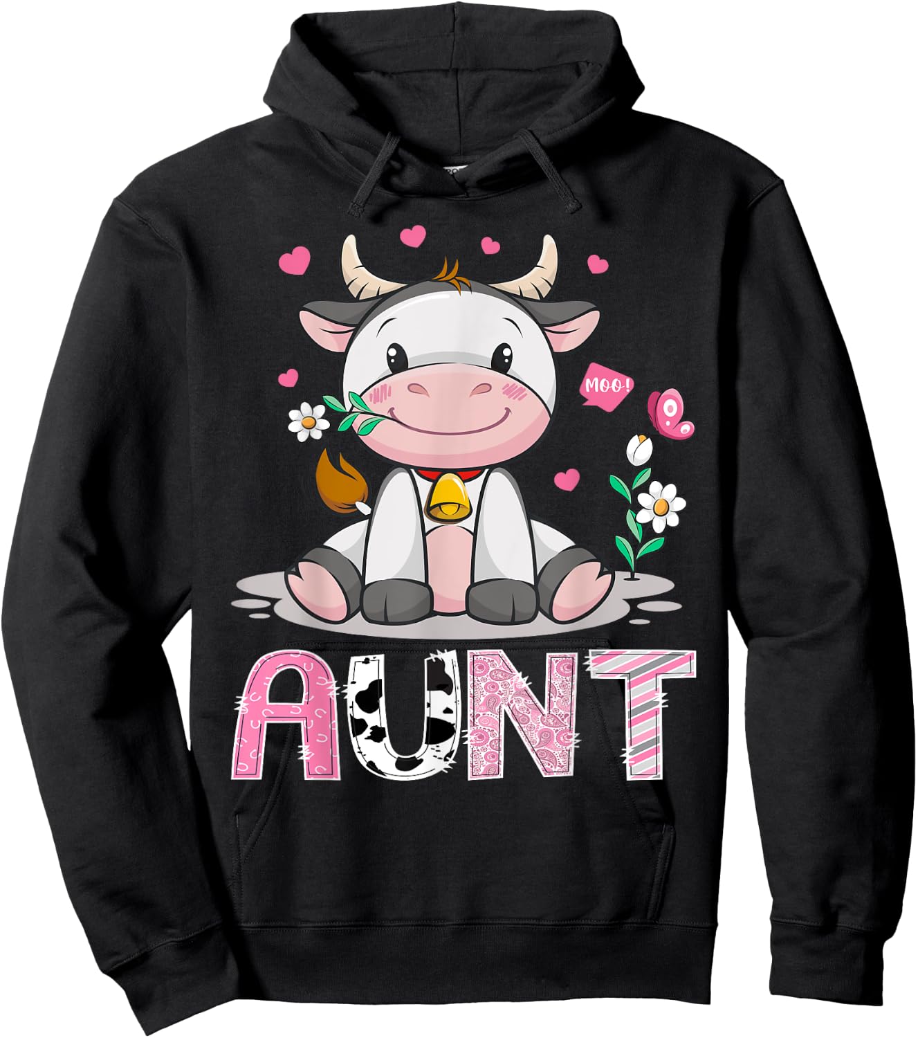 Aunt Cute Cow Moo Farmer Birthday Family Matching Hoodie - Hoodie | Black
