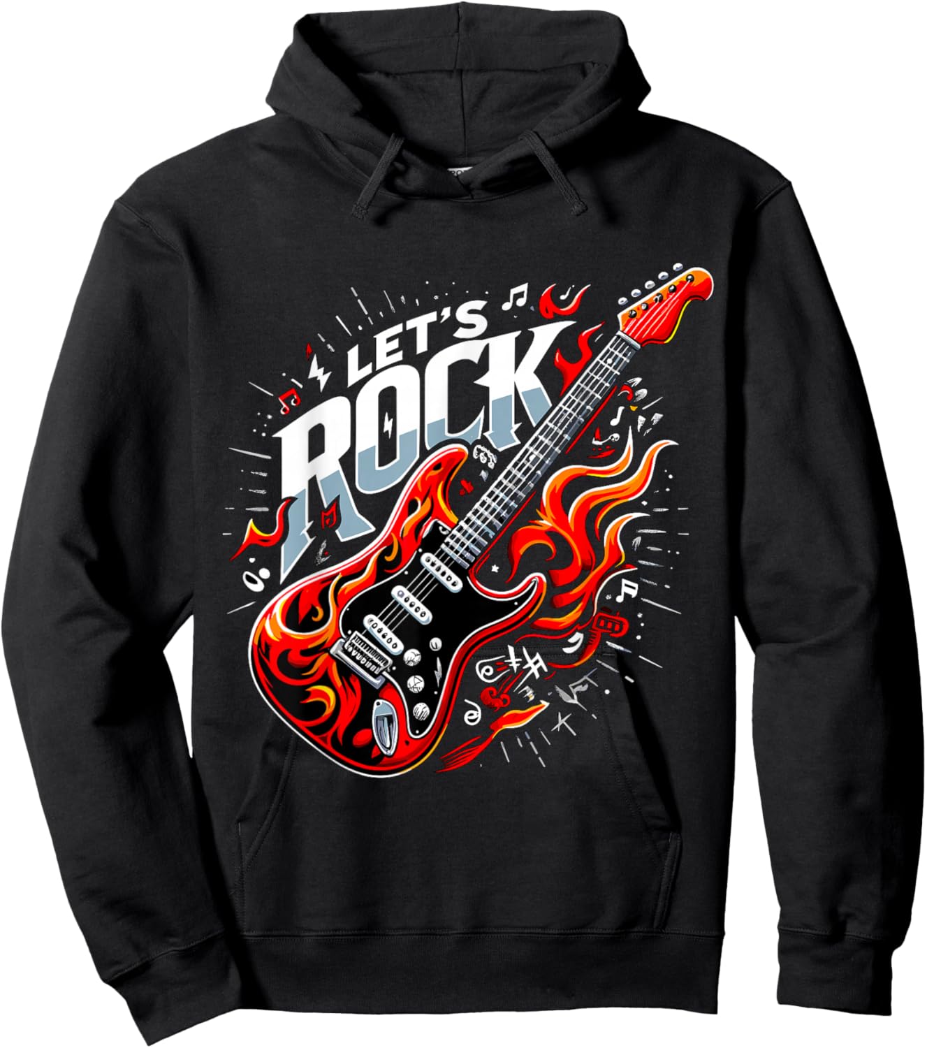 Electric Guitar Let's Rock and Roll Guitarist Band Hoodie - Hoodie | Black