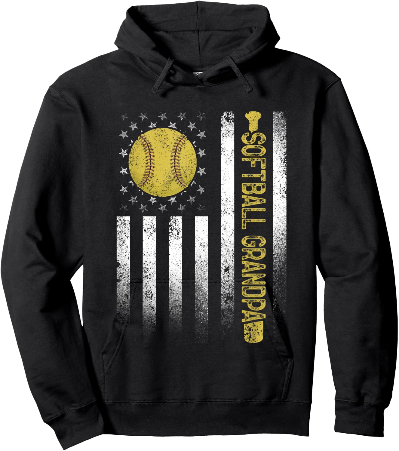 Distressed USA American Flag Softball Grandpa Father's Day Kids Men Hoodie - Hoodie | Black