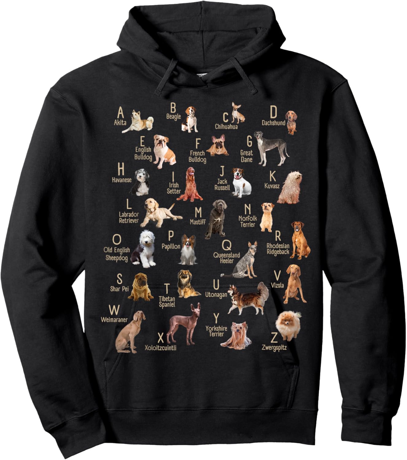 A-Z Dog Breeds Cute ABC Learning Chart Teachers Dog Rescue Men Women Kids Hoodie - Hoodie | Black