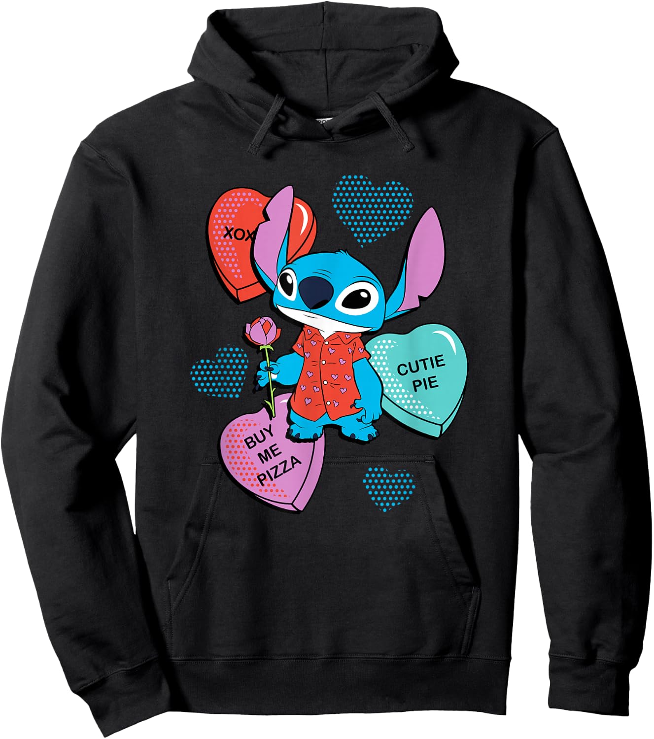 Disney Stitch Funny Candy Hearts Valentine's Day Hoodie - Hoodie | Black