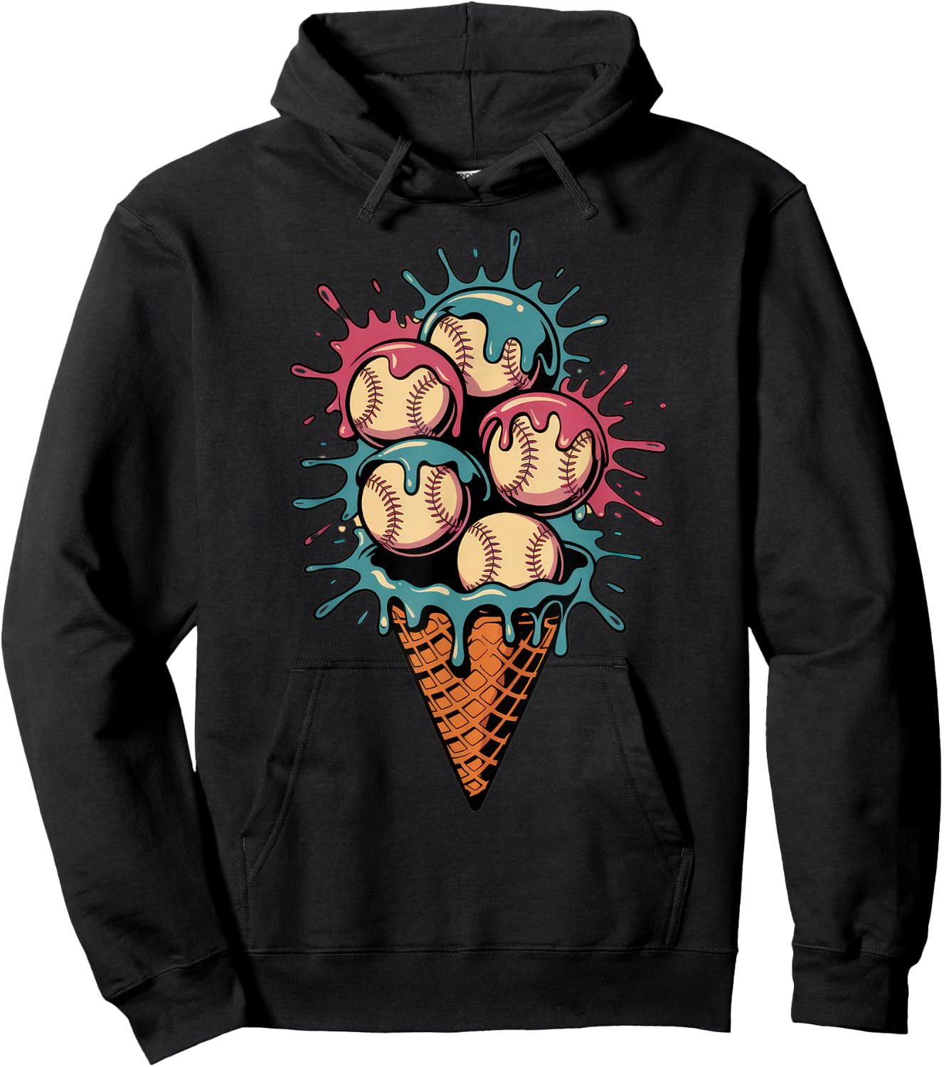 Baseball Dripping Ice Cream Drip Youth Boys Baseball Hoodie - Hoodie | Black