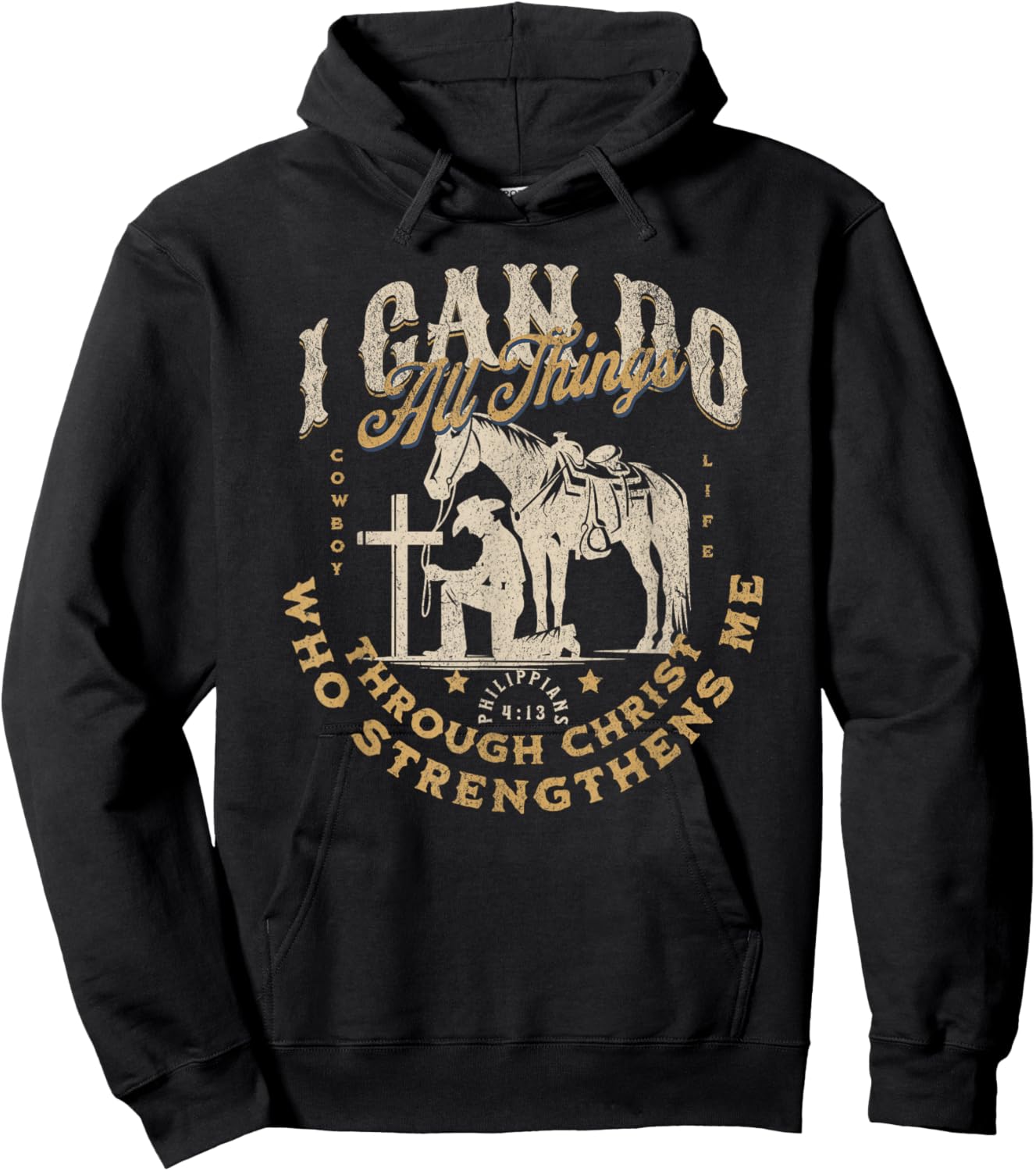 Cowboy Kneeling Cross Scripture Western Bible Verse Jesus Hoodie - Hoodie | Black