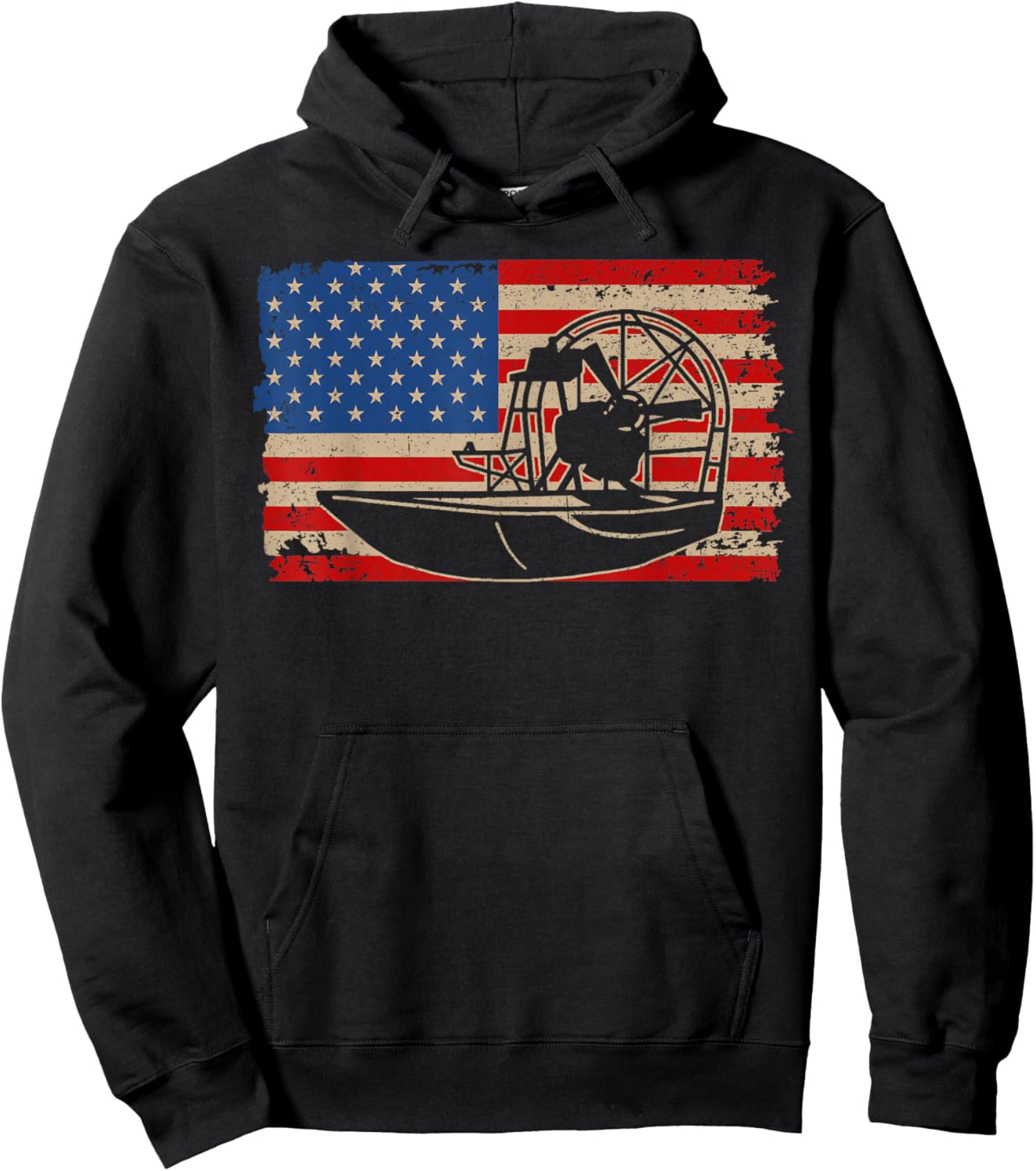 Airboat America Flag I Patriotic Airboat Captain Racing Gift Hoodie - Hoodie | Black