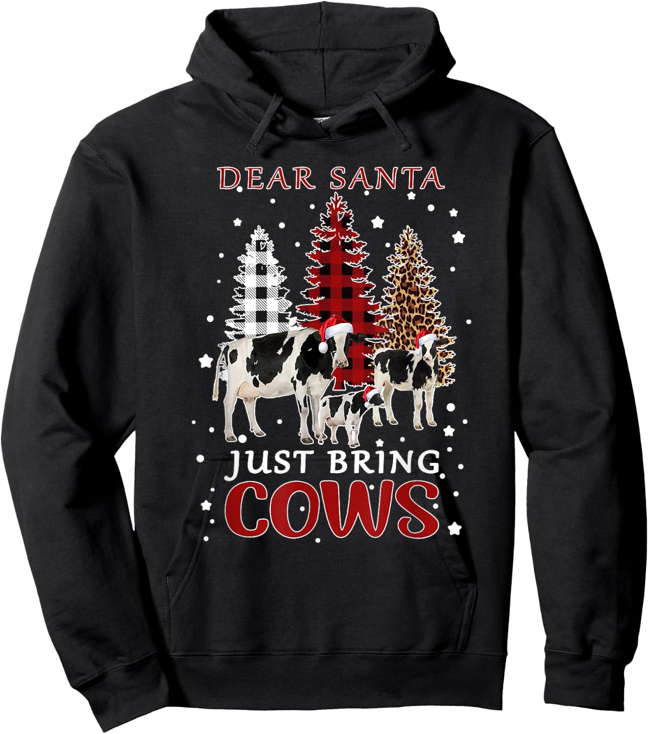 Dear Santa Just Bring Cows Christmas Buffalo Plaid Heifer Hoodie - Hoodie | Black