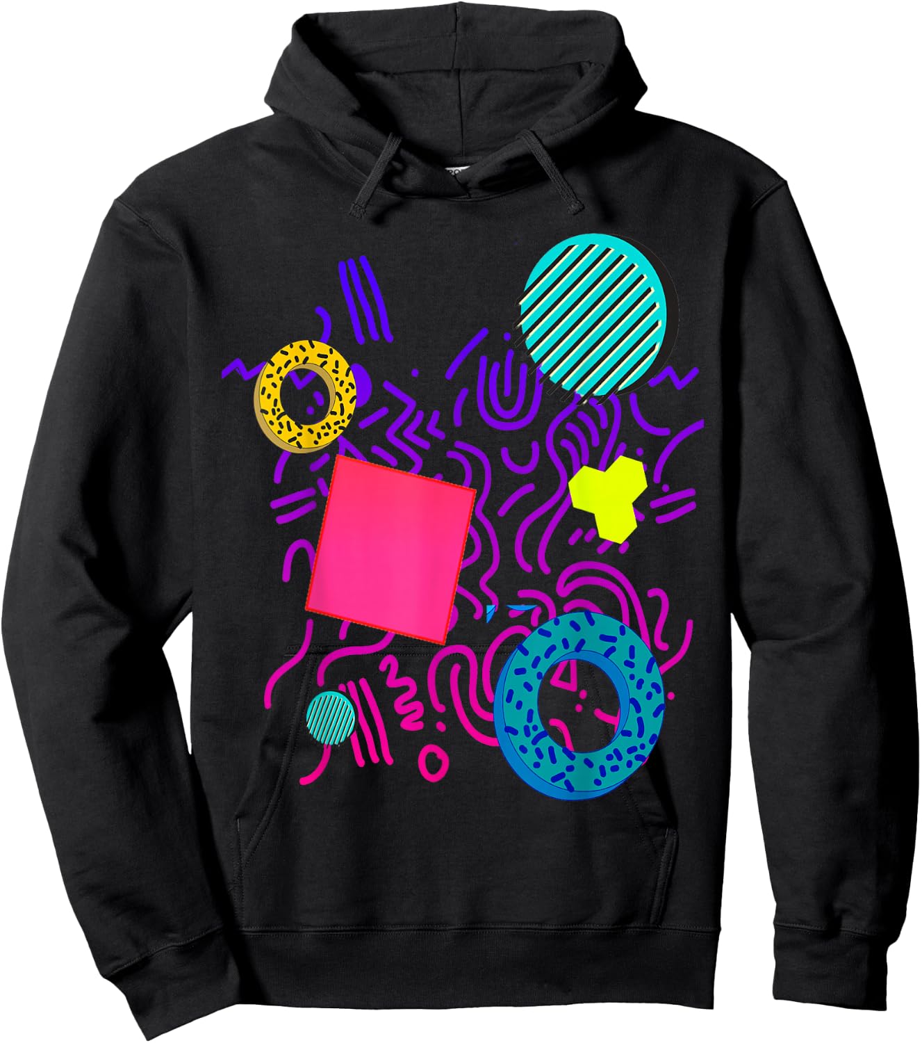 Memphis Style Gift Geometric 90s 80s Pattern Hoodie - Hoodie | Black