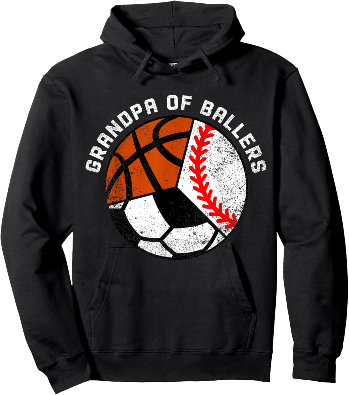 Grandpa Of Ballers Funny Baseball Soccer Basketball Grandpa Hoodie - Hoodie | Black