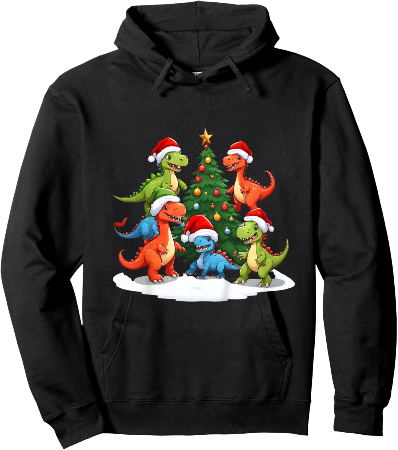 Kids Holiday Dinosaur Adventure, Kid's Christmas Hoodie - Hoodie | Black
