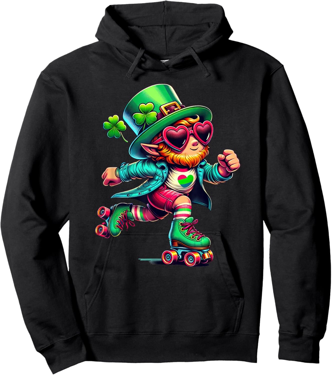 Roller Skating Leprechaun Kids St Patricks Day Hoodie - Hoodie | Black