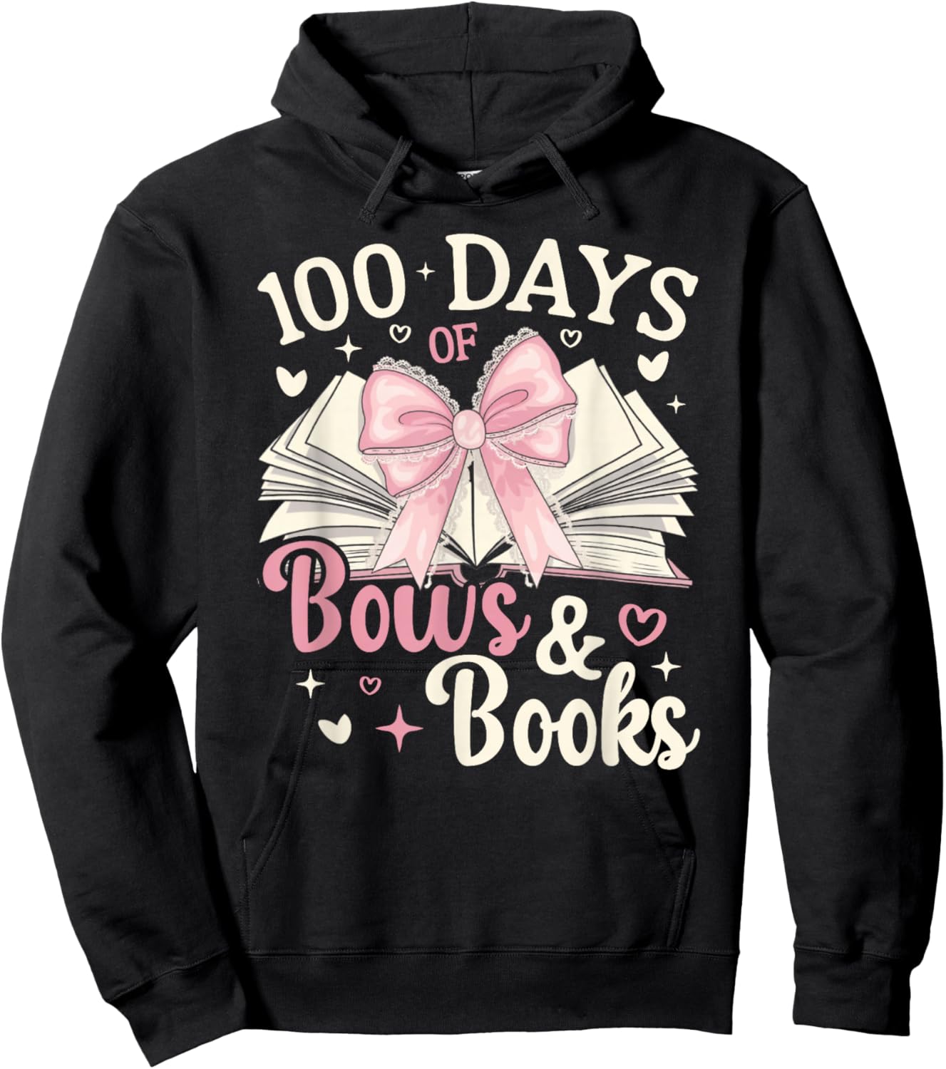 Coquette 100 Days Of Bows Books Reading 100th Day Of School Hoodie - Hoodie | Black