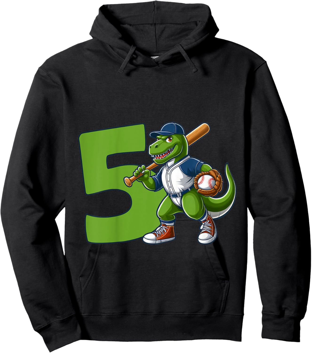 Dinosaur 5 Years Baseball 5th Birthday Hoodie - Hoodie | Black
